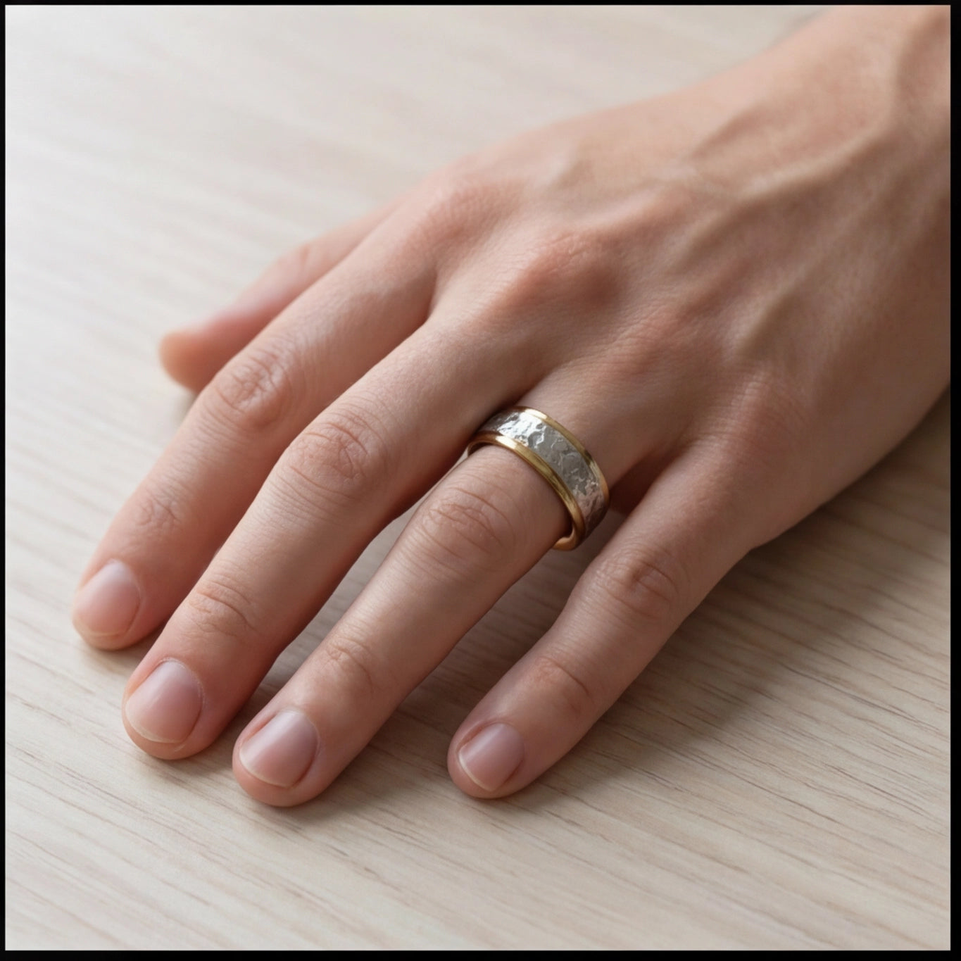Martelé Hammered Two-Tone Wedding Band in Yellow Gold My Store
