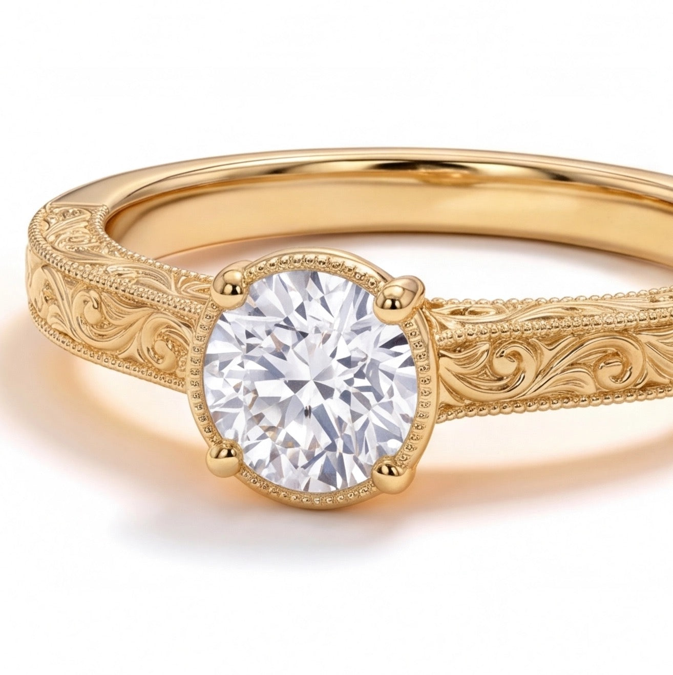 Jardin Round Cut Lab Grown Diamond Engagement Ring in Yellow Gold My Store