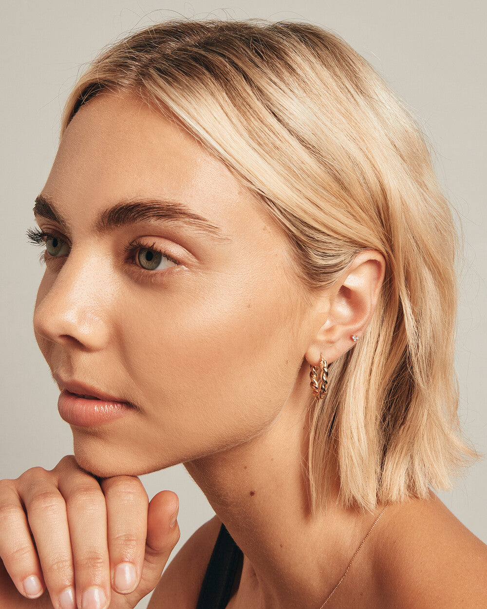 14K Yellow Gold Lab Grown Diamond Triple Cluster Cartilage Stud