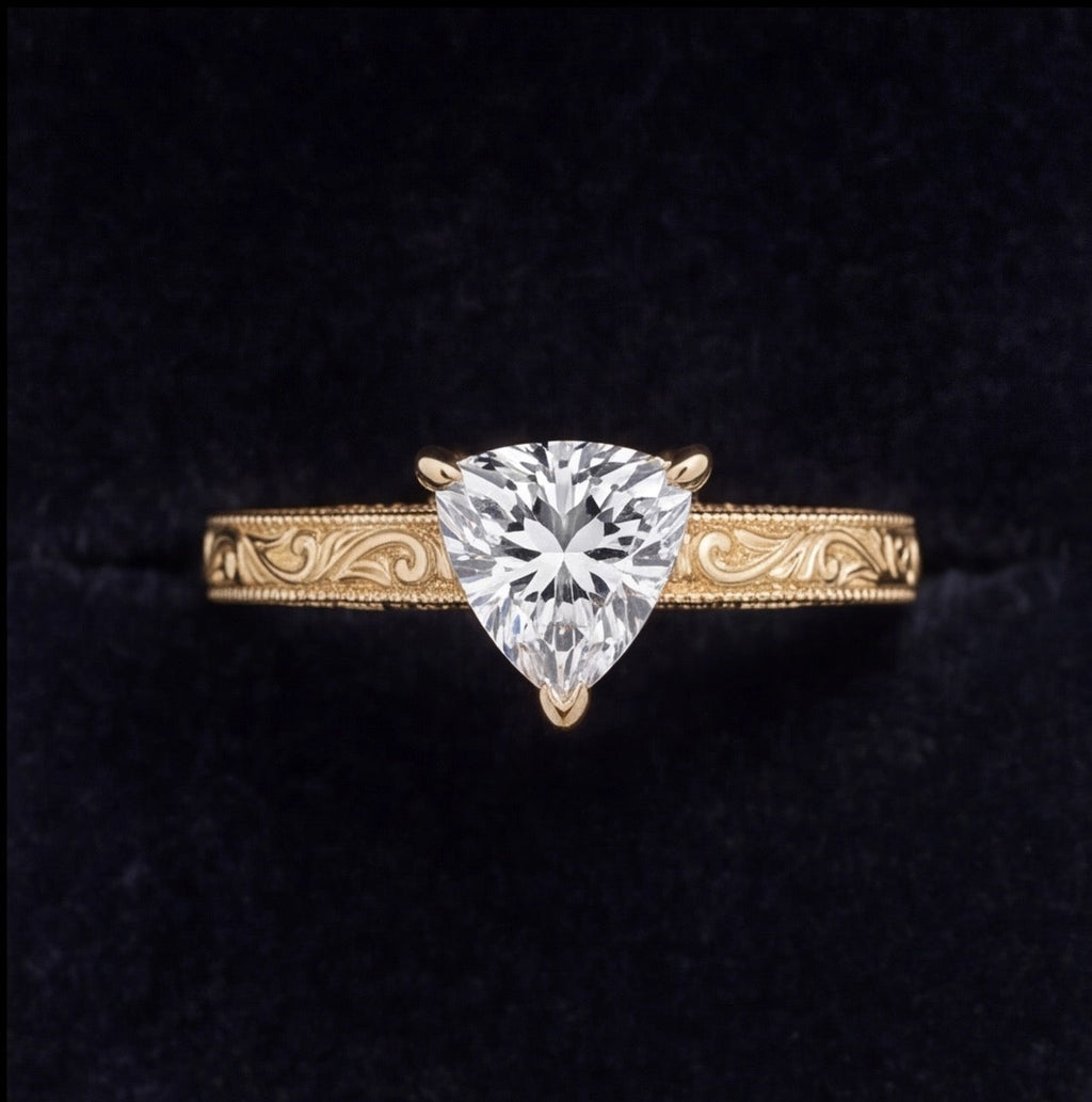 Rosée Triangular Cut Lab Grown Diamond Engagement Ring in Yellow Gold My Store