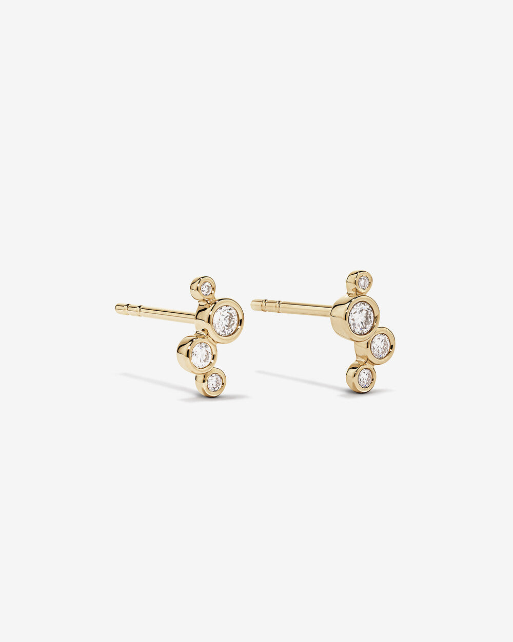 Golden Orbit Multi-Diamond Cluster Stud Earrings