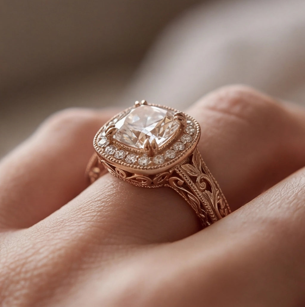 Jardin Cushion Cut Lab Grown Diamond Halo Ring in Yellow Gold My Store
