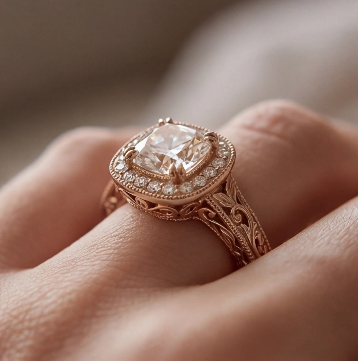 Jardin Cushion Cut Lab Grown Diamond Halo Ring in Yellow Gold My Store