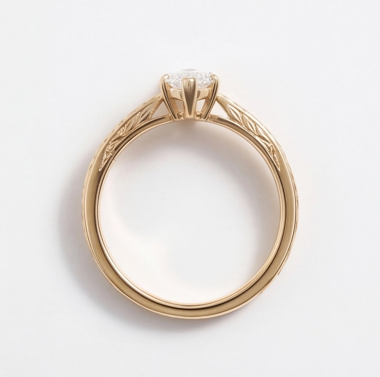 Laurier Marquise Lab Diamond Ring on Leaf-Engraved Band in Yellow Gold My Store