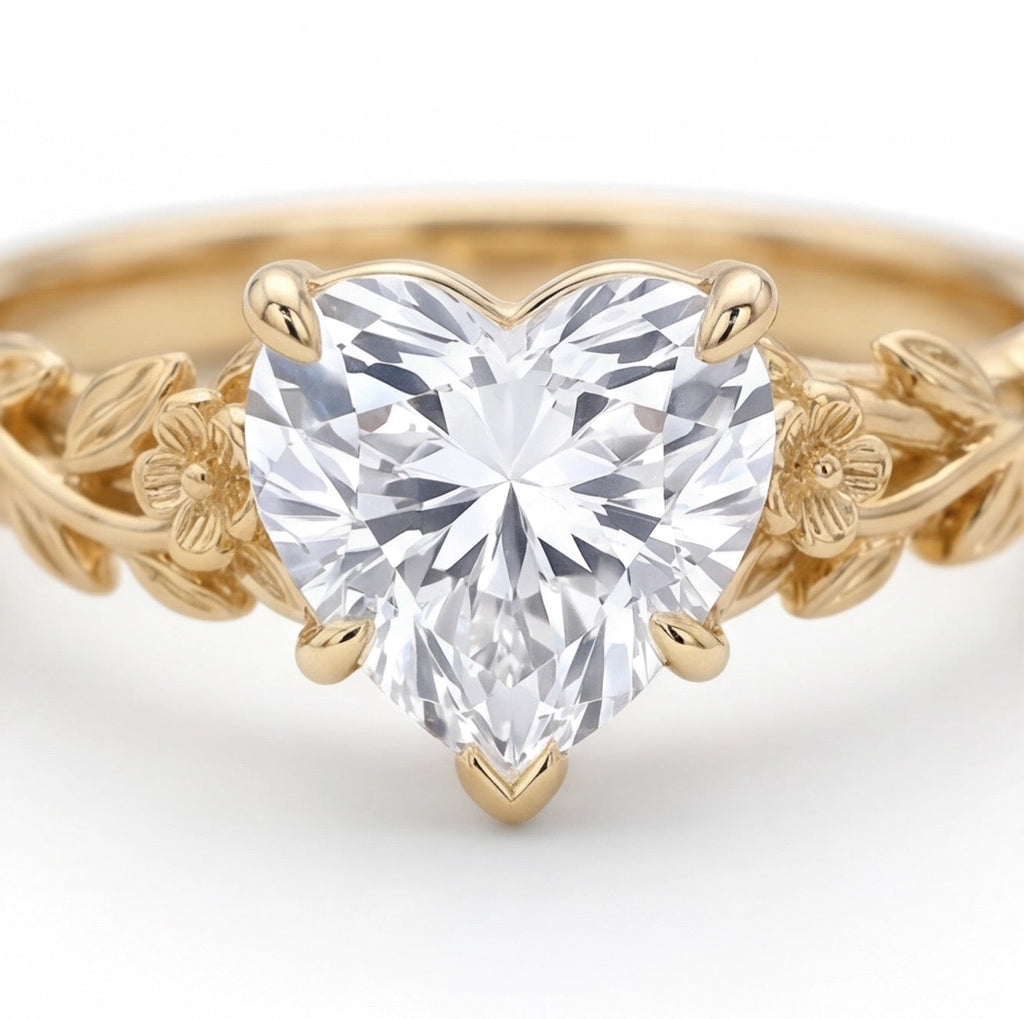 Bouquet Heart Cut Lab Grown Diamond Engagement Ring in Yellow Gold My Store