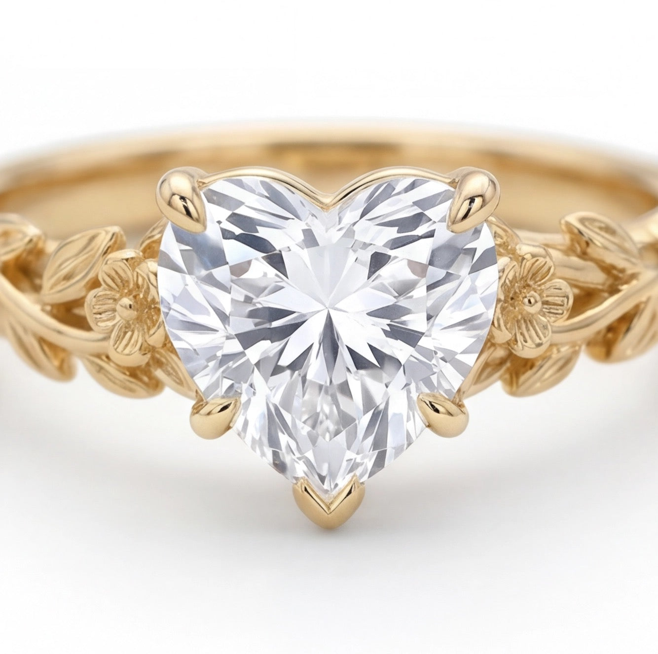 Bouquet Heart Cut Lab Grown Diamond Engagement Ring in Yellow Gold My Store