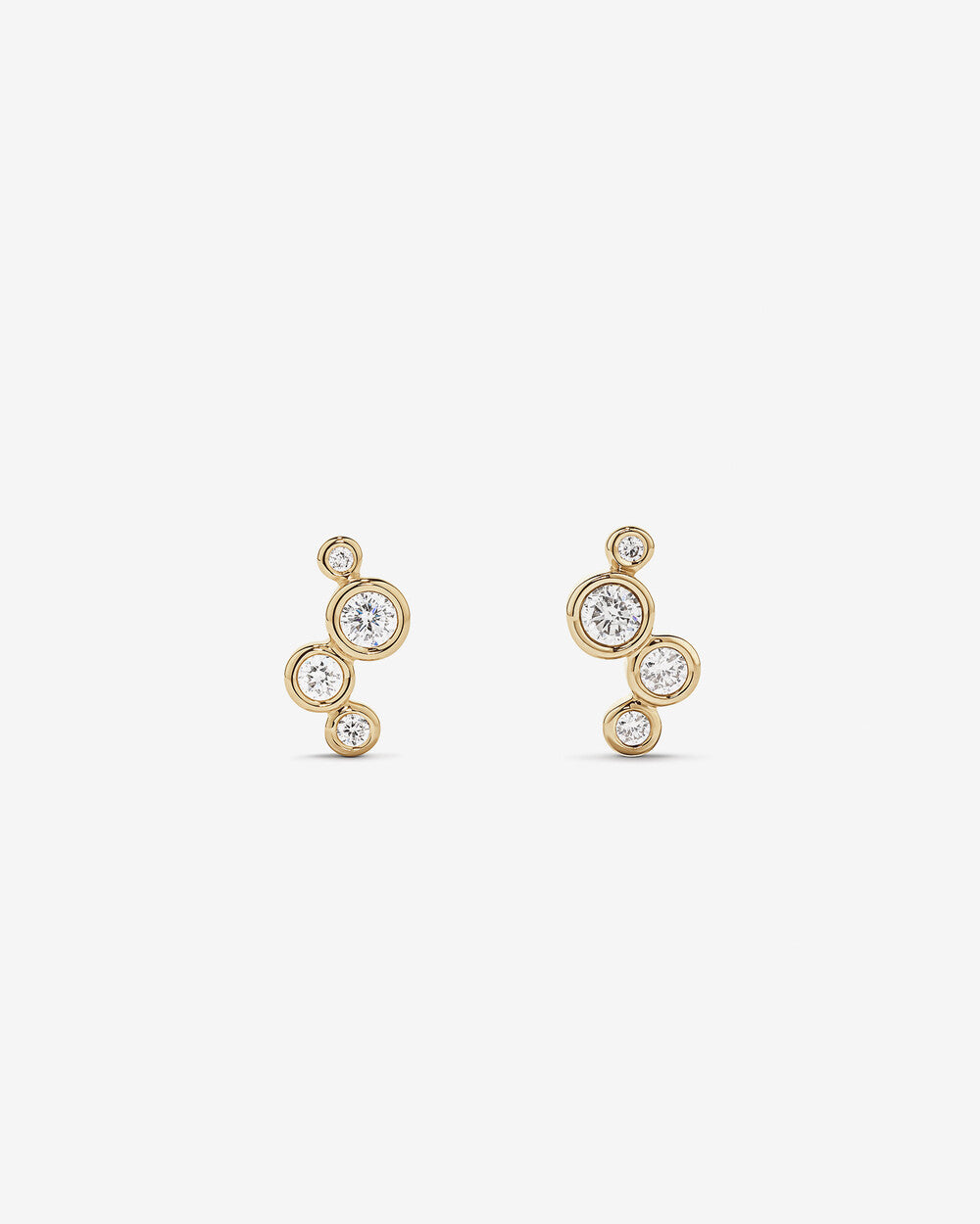 Golden Orbit Multi-Diamond Cluster Stud Earrings