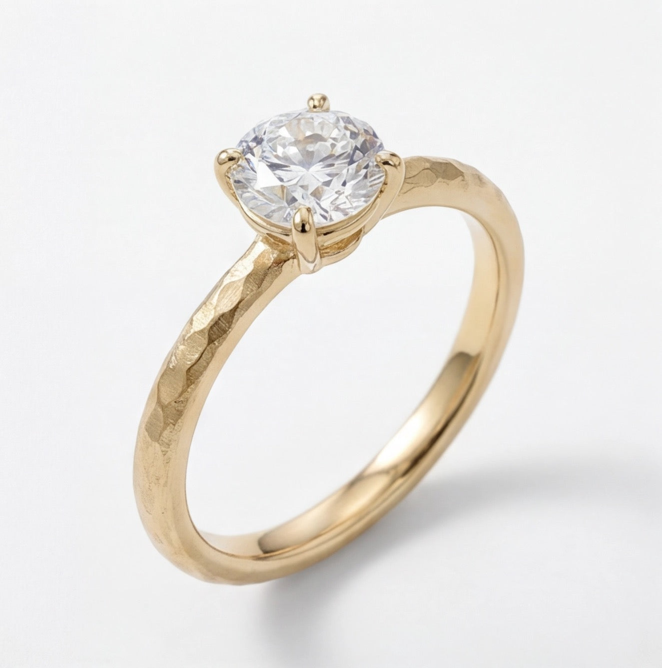 Martelé Round Cut Lab Grown Diamond Engagement Ring in Yellow Gold My Store