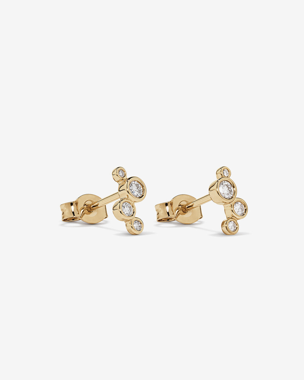 Golden Orbit Multi-Diamond Cluster Stud Earrings