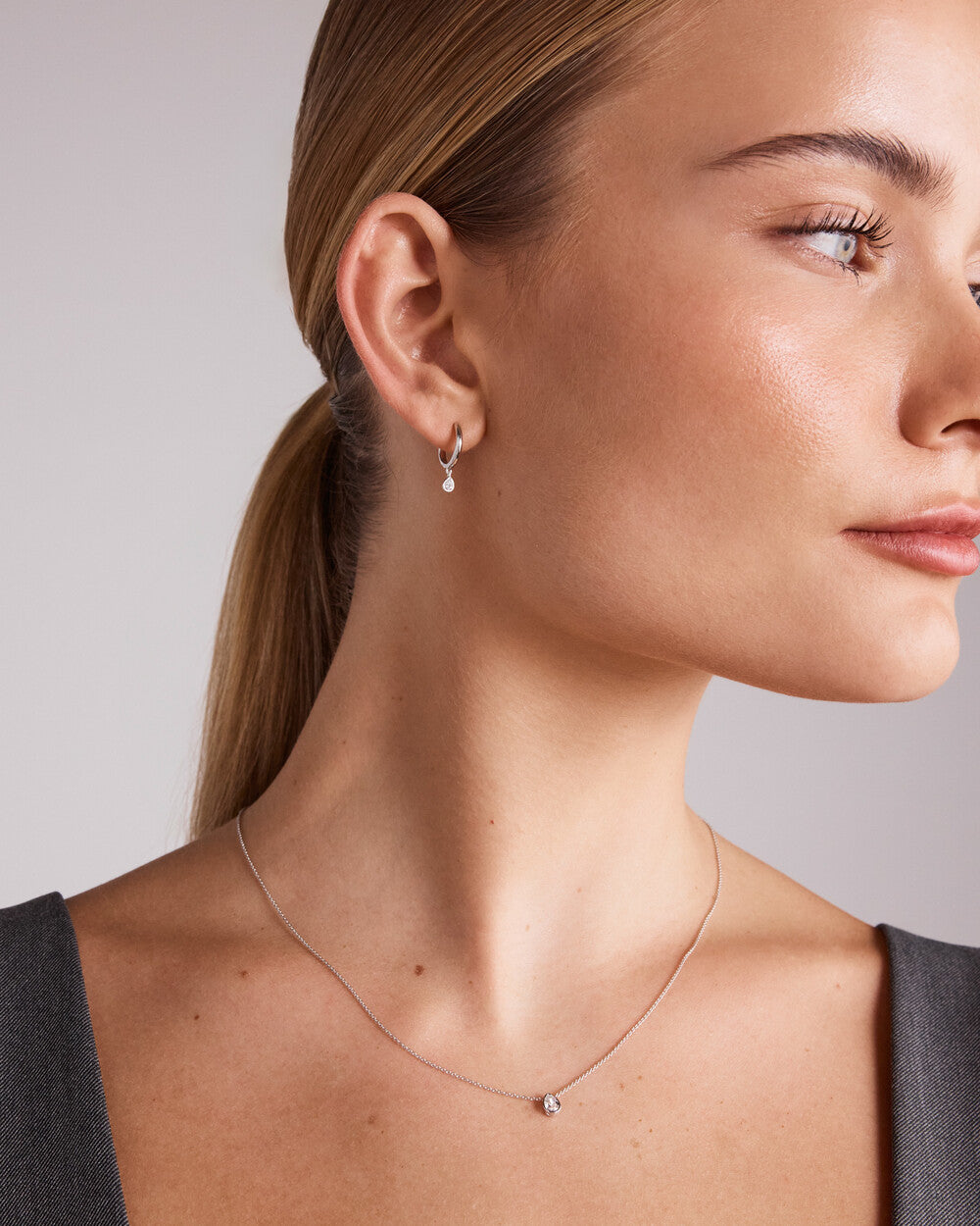White Gold Pear Lab-Grown Diamond Necklace & Drop Earrings Set