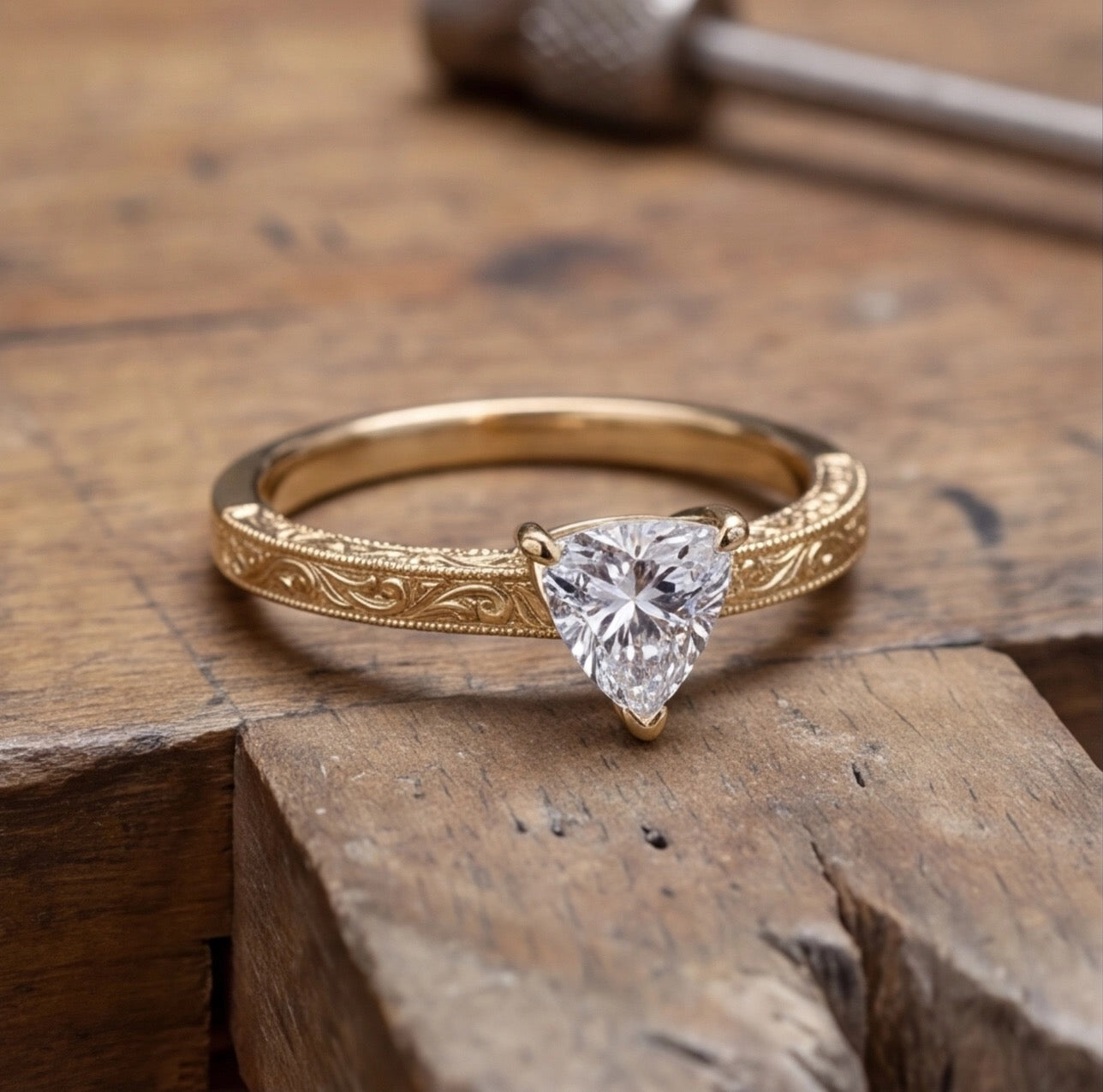 Rosée Triangular Cut Lab Grown Diamond Engagement Ring in Yellow Gold My Store