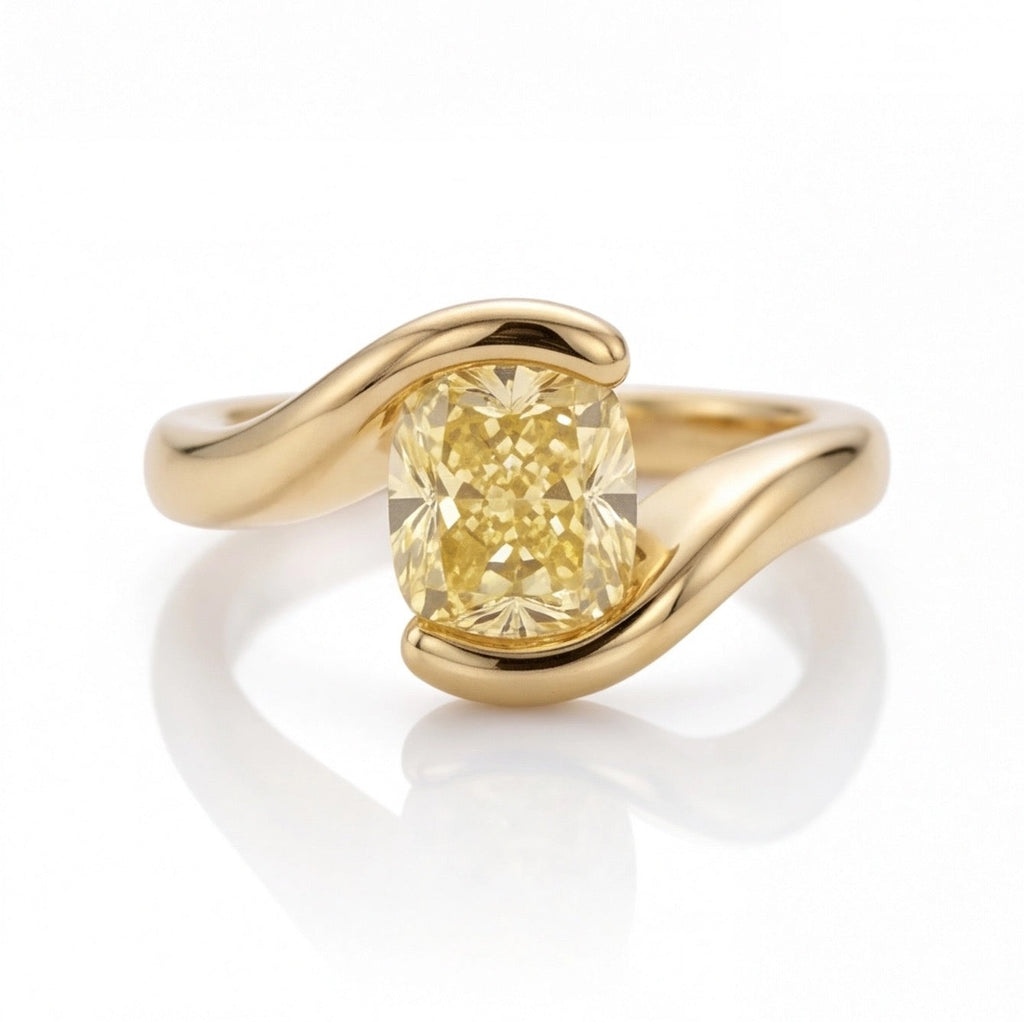 Miel Cushion Cut Fancy Yellow Lab Grown Diamond Engagement Ring in Yellow Gold My Store