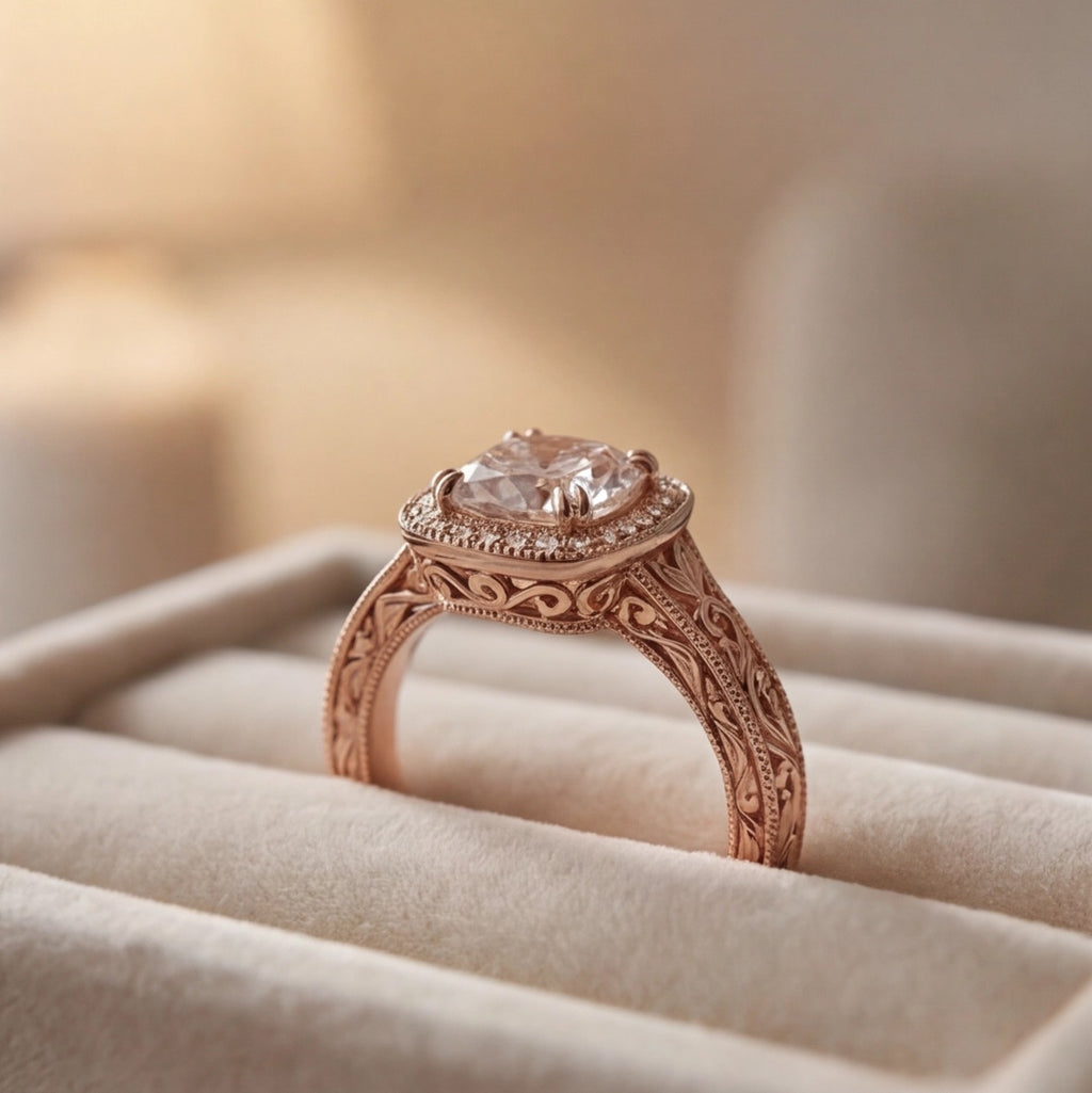 Jardin Cushion Cut Lab Grown Diamond Halo Ring in Yellow Gold My Store
