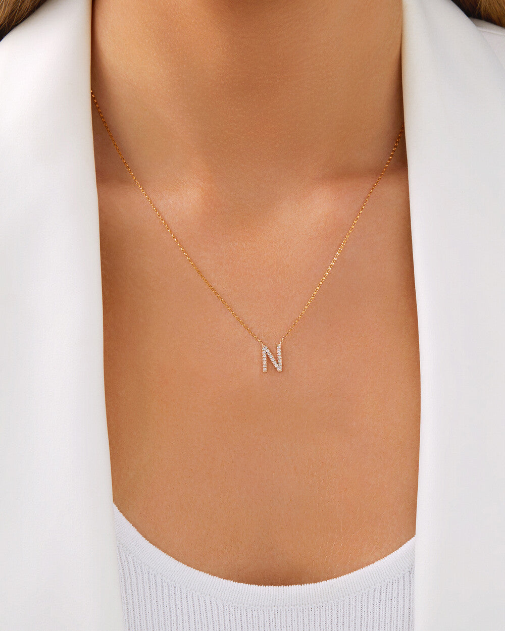 Diamond Initial "N" Pendant Necklace in Gold – Lab Grown Diamonds
