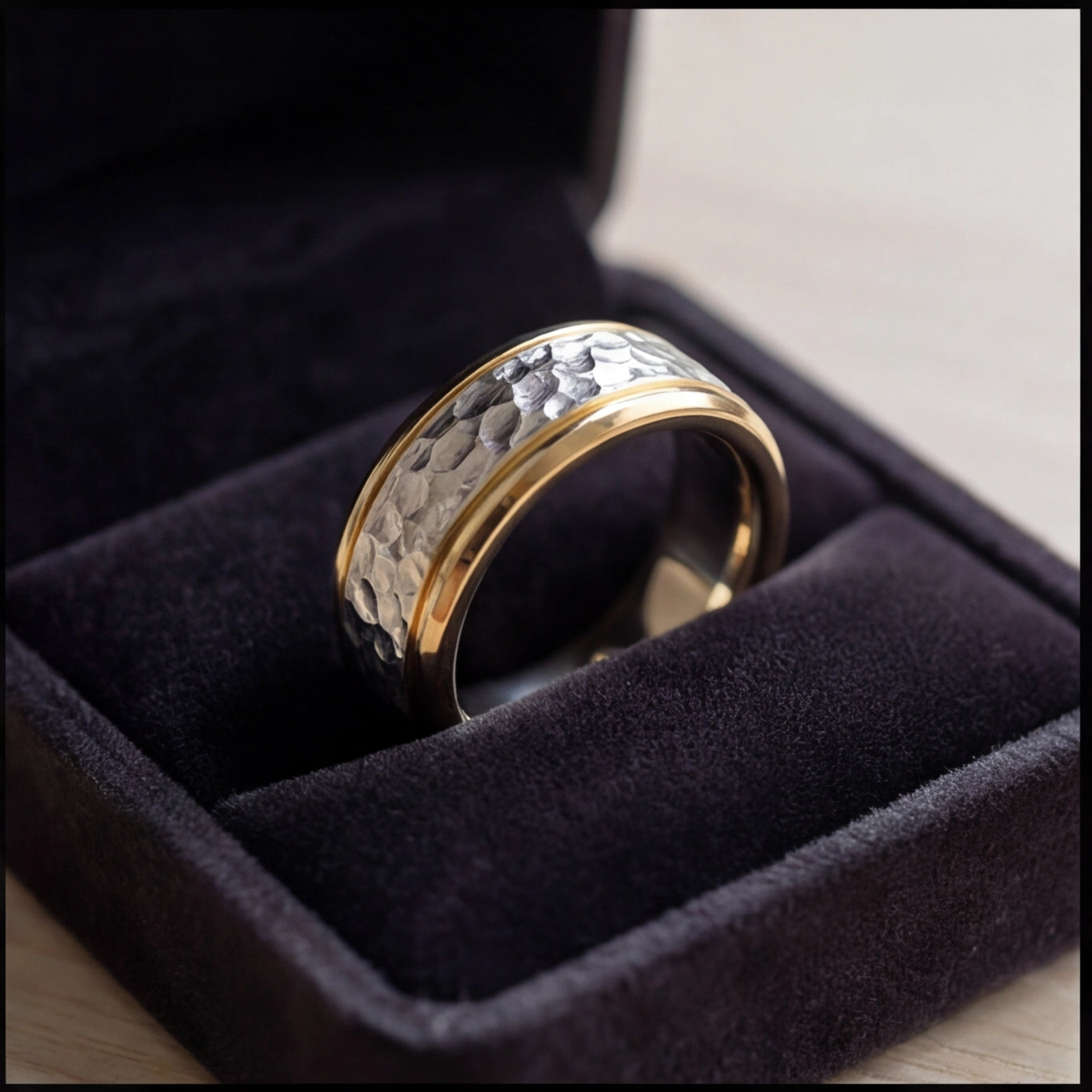 Martelé Hammered Two-Tone Wedding Band in Yellow Gold My Store