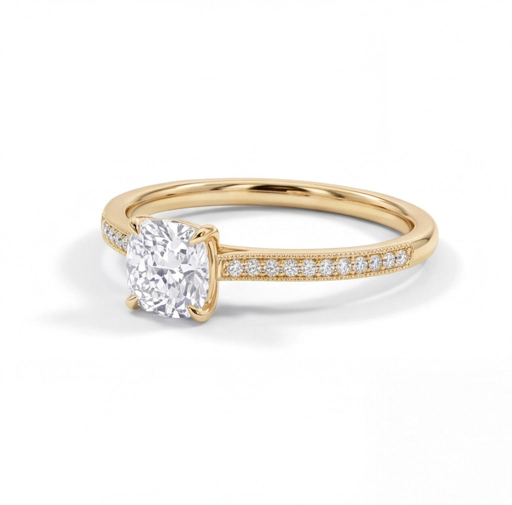 Velours Cushion Cut Lab Grown Diamond Engagement Ring in Yellow Gold My Store