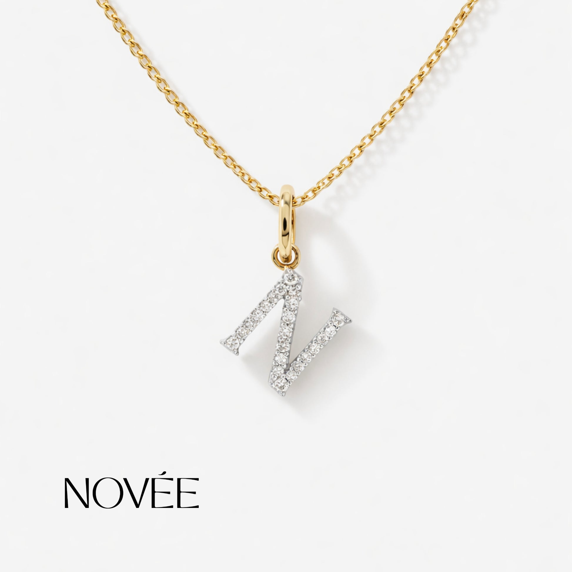 Diamond Initial N Pendant in 18K Gold Personalised Alphabet Charm
