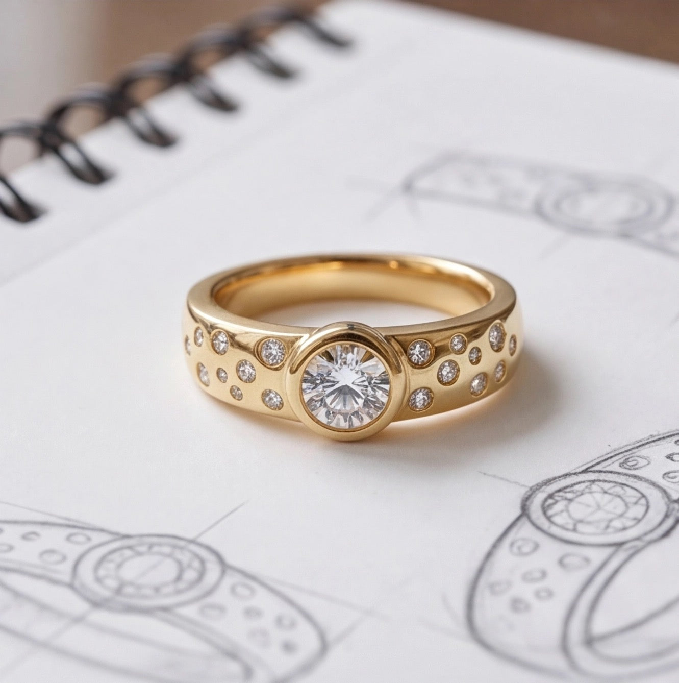 Cosmos Round Brilliant Lab Diamond Ring on Stardust Band in Yellow Gold My Store