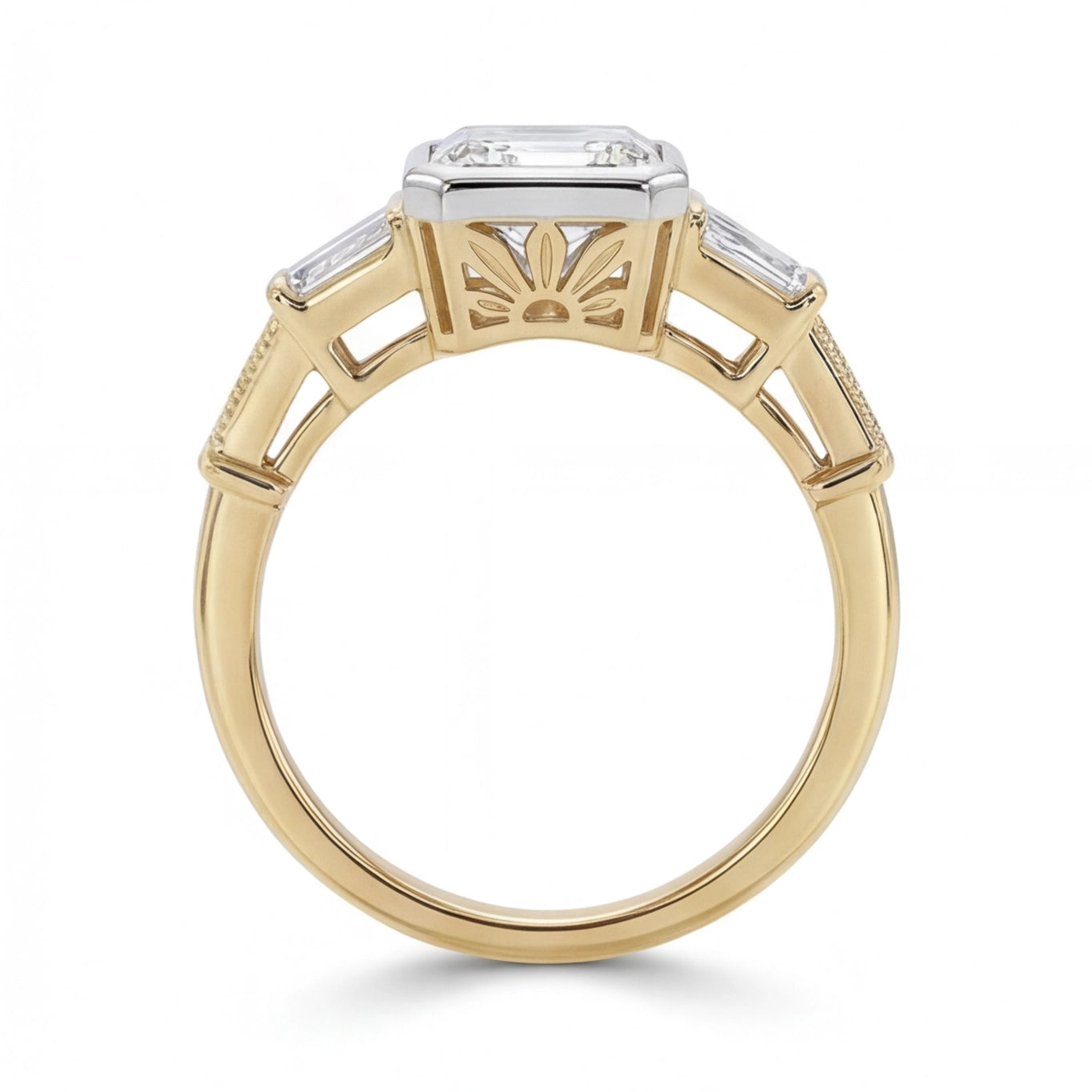 Aurore Emerald Cut Lab Grown Diamond Engagement Ring Art Deco bezel setting in Yellow Gold My Store
