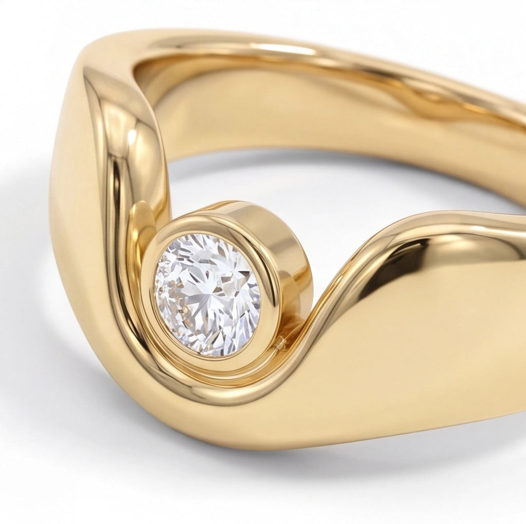 Dune Round Cut Lab Grown Diamond Engagement Ring in Yellow Gold My Store