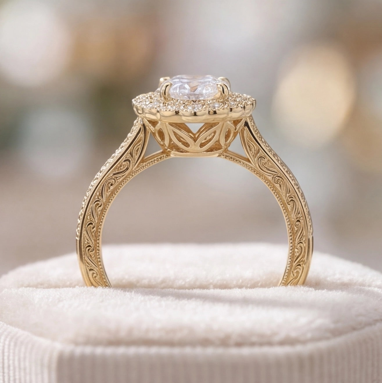 Fleur Oval Lab Grown Diamond Engagement Ring in Yellow Gold My Store
