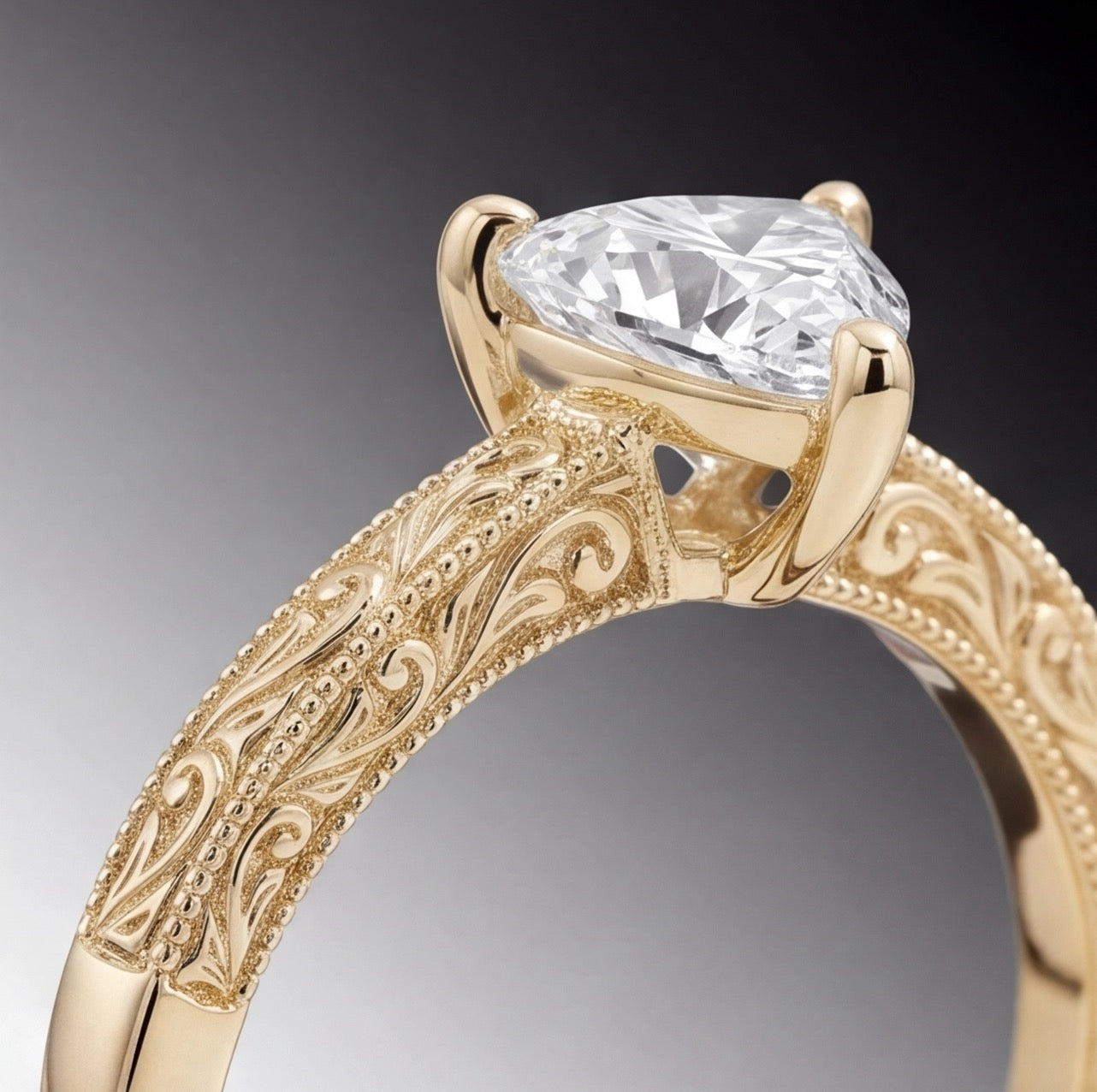 Rosée Triangular Cut Lab Grown Diamond Engagement Ring in Yellow Gold My Store