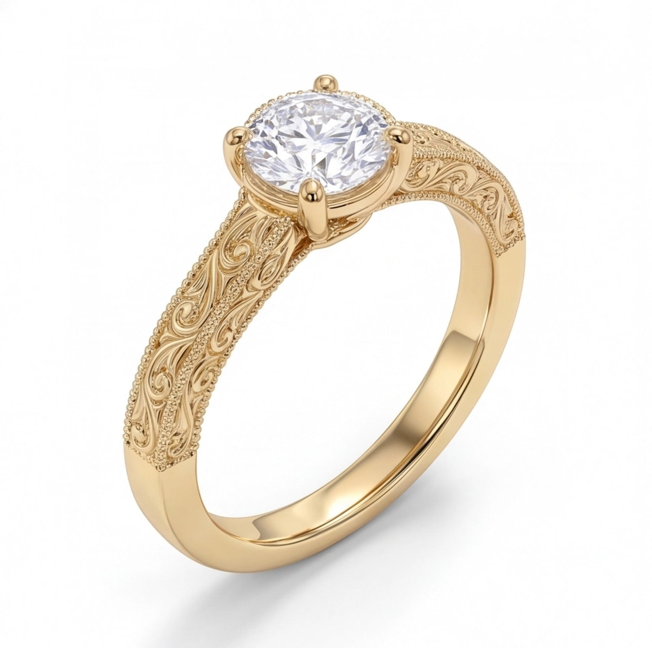 Jardin Round Cut Lab Grown Diamond Engagement Ring in Yellow Gold My Store