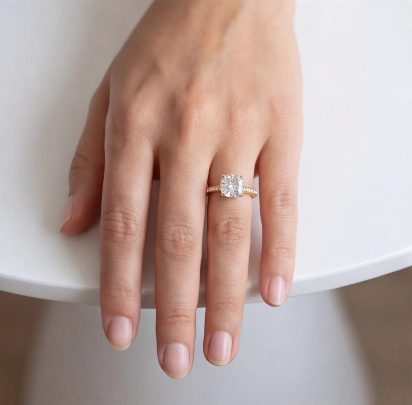 Velours Cushion Cut Lab Grown Diamond Engagement Ring in Yellow Gold My Store