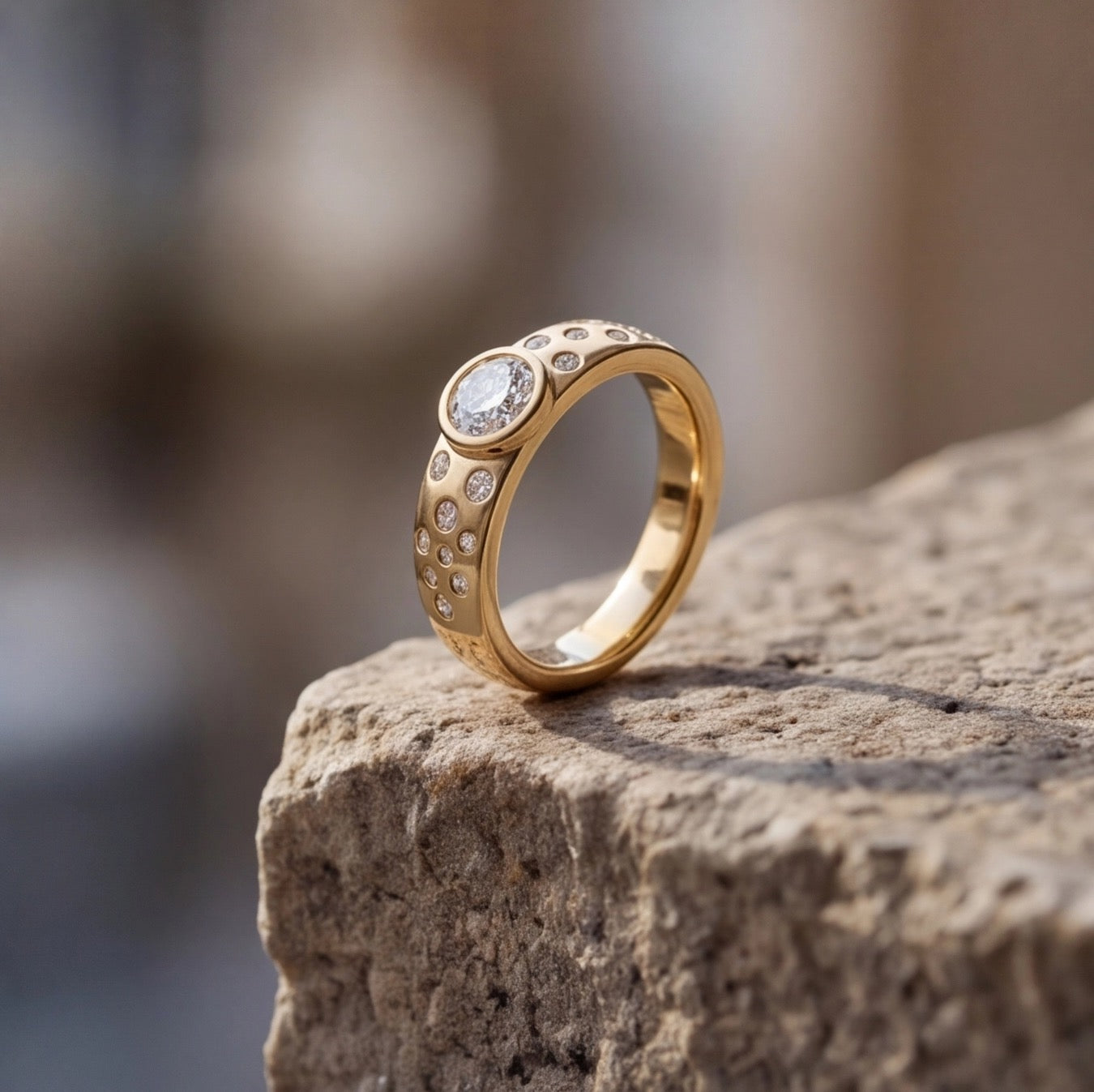 Cosmos Round Brilliant Lab Diamond Ring on Stardust Band in Yellow Gold My Store