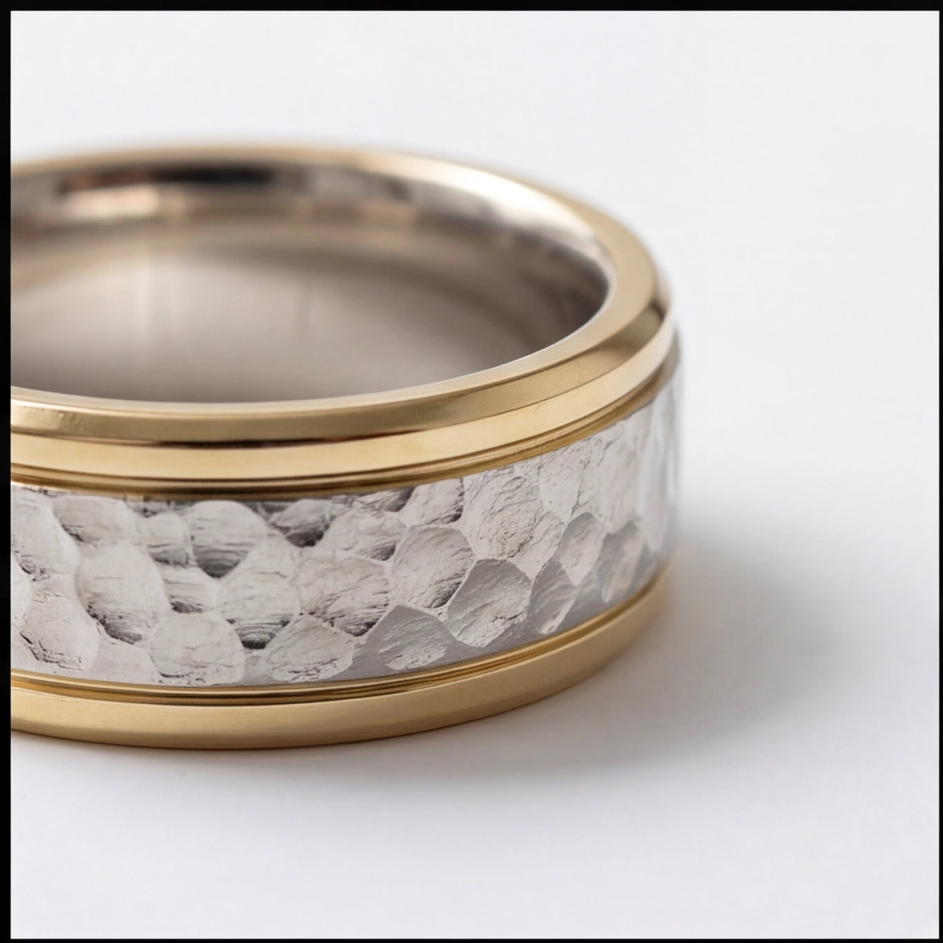 Martelé Hammered Two-Tone Wedding Band in Yellow Gold My Store