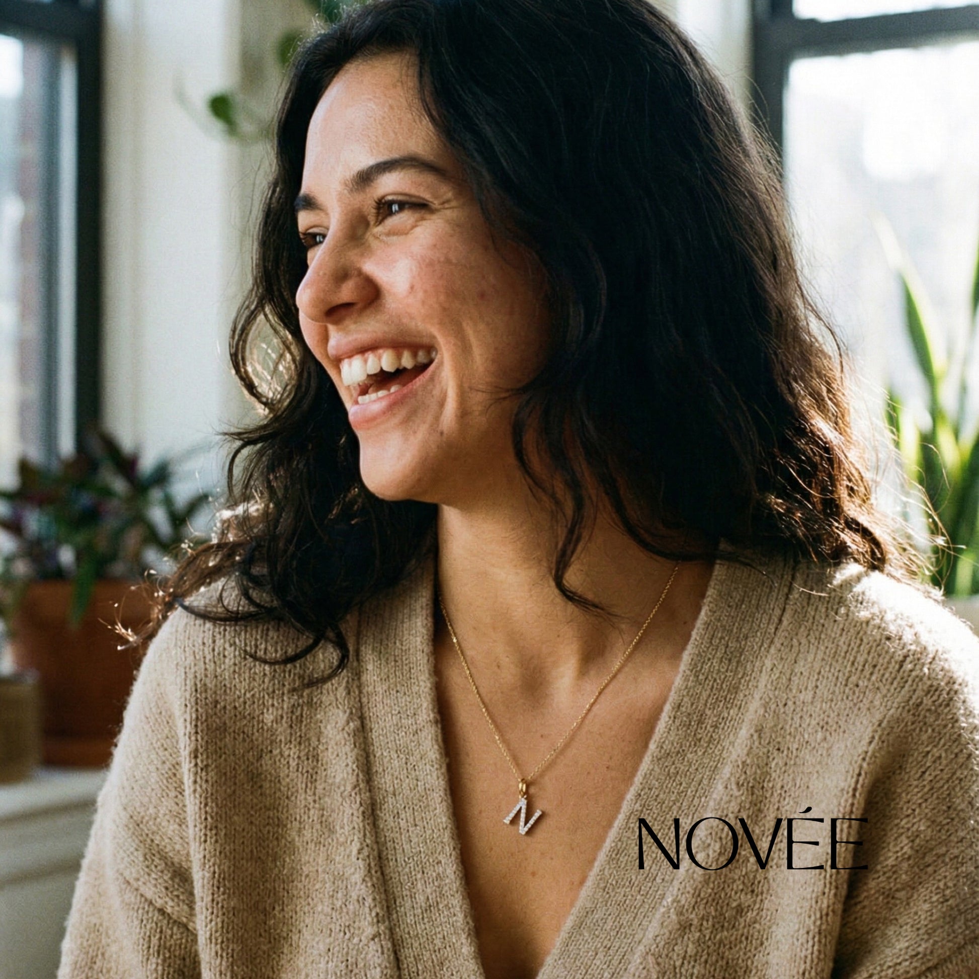 Diamond Initial N Pendant in 18K Gold Personalised Alphabet Charm