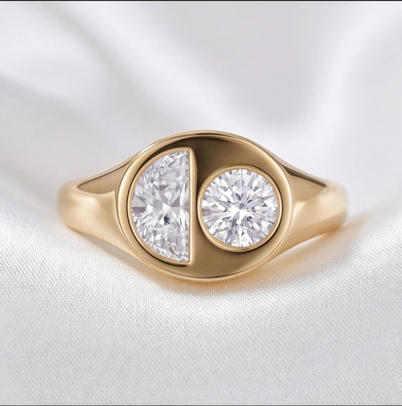 Eclipse Round Brilliant and Half Moon Lab Diamond Two-Stone Ring in Yellow Gold My Store