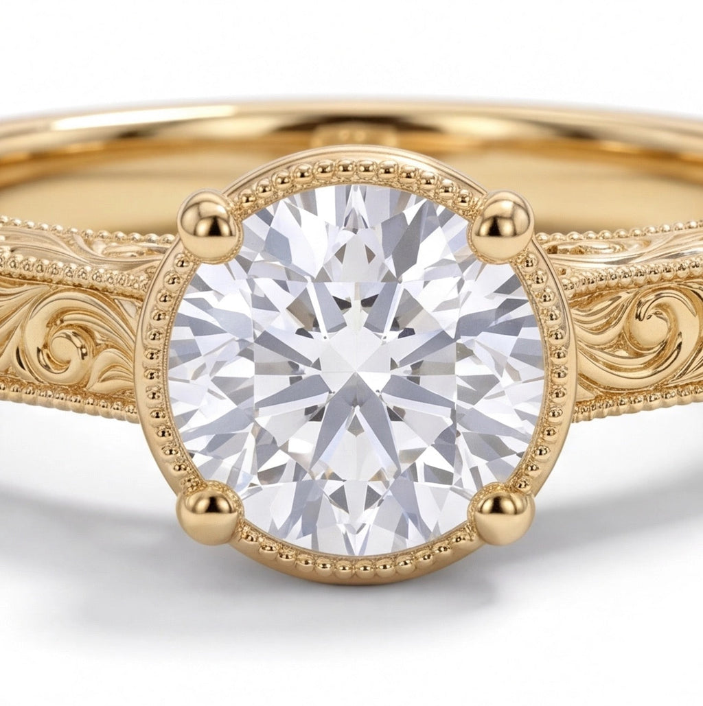 Jardin Round Cut Lab Grown Diamond Engagement Ring in Yellow Gold My Store