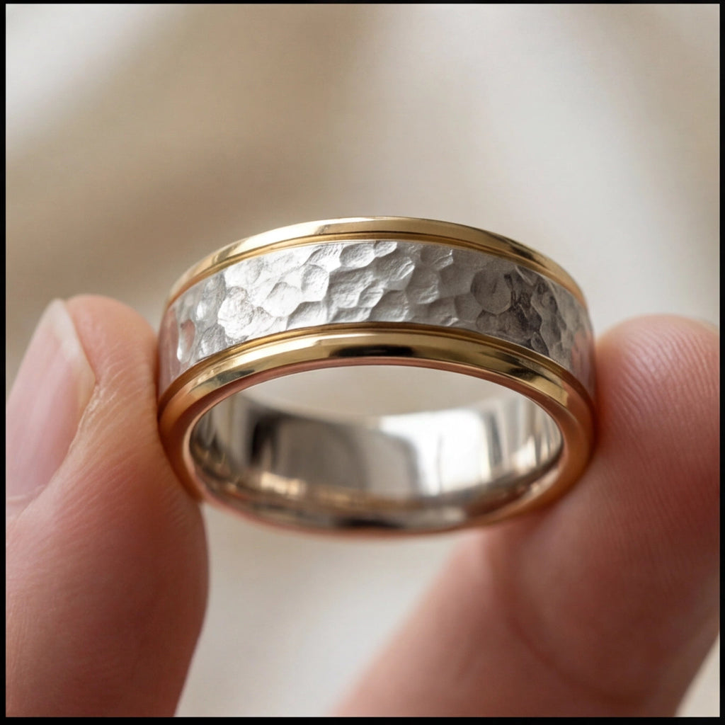 Martelé Hammered Two-Tone Wedding Band in Yellow Gold My Store