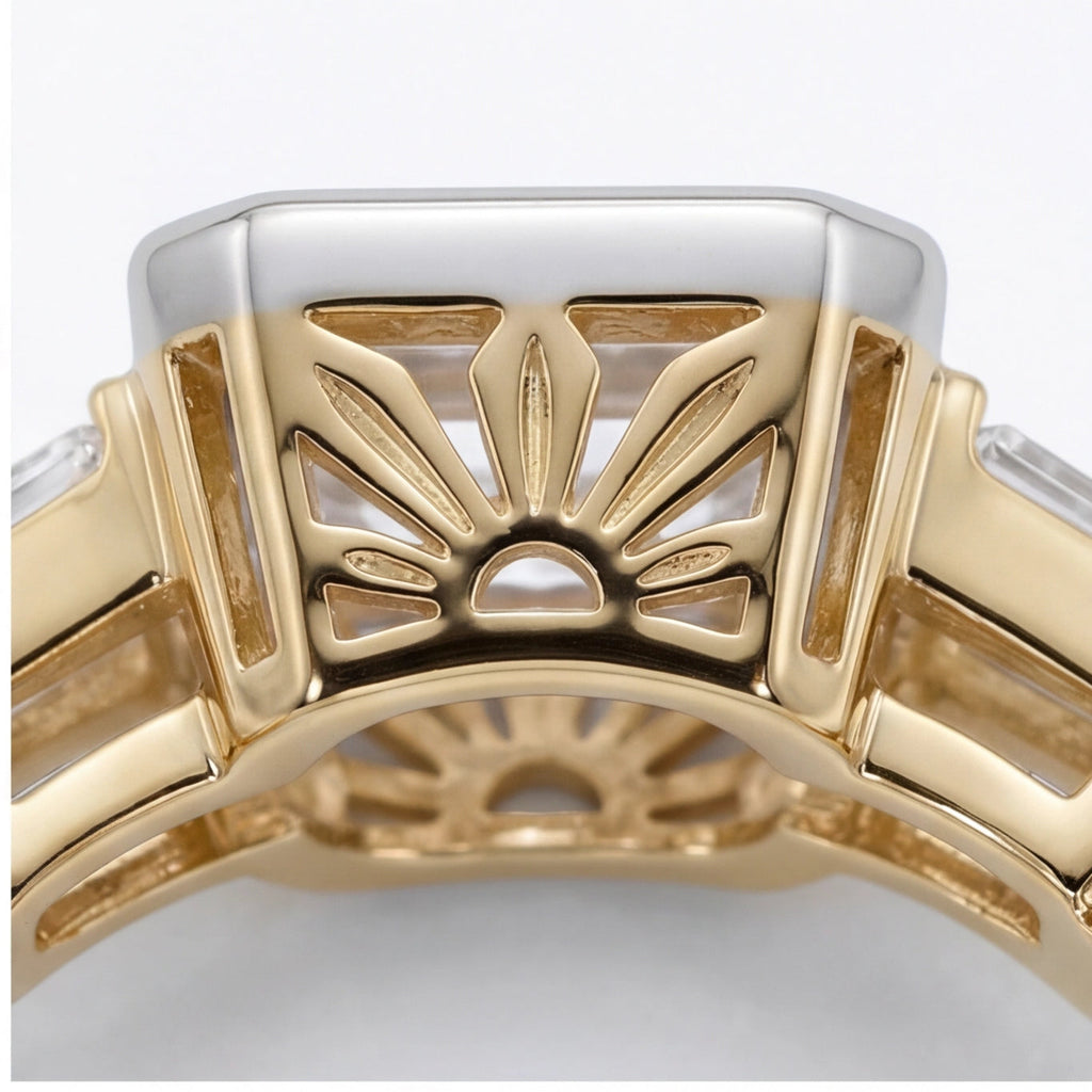 Aurore Emerald Cut Lab Grown Diamond Engagement Ring Art Deco bezel setting in Yellow Gold My Store