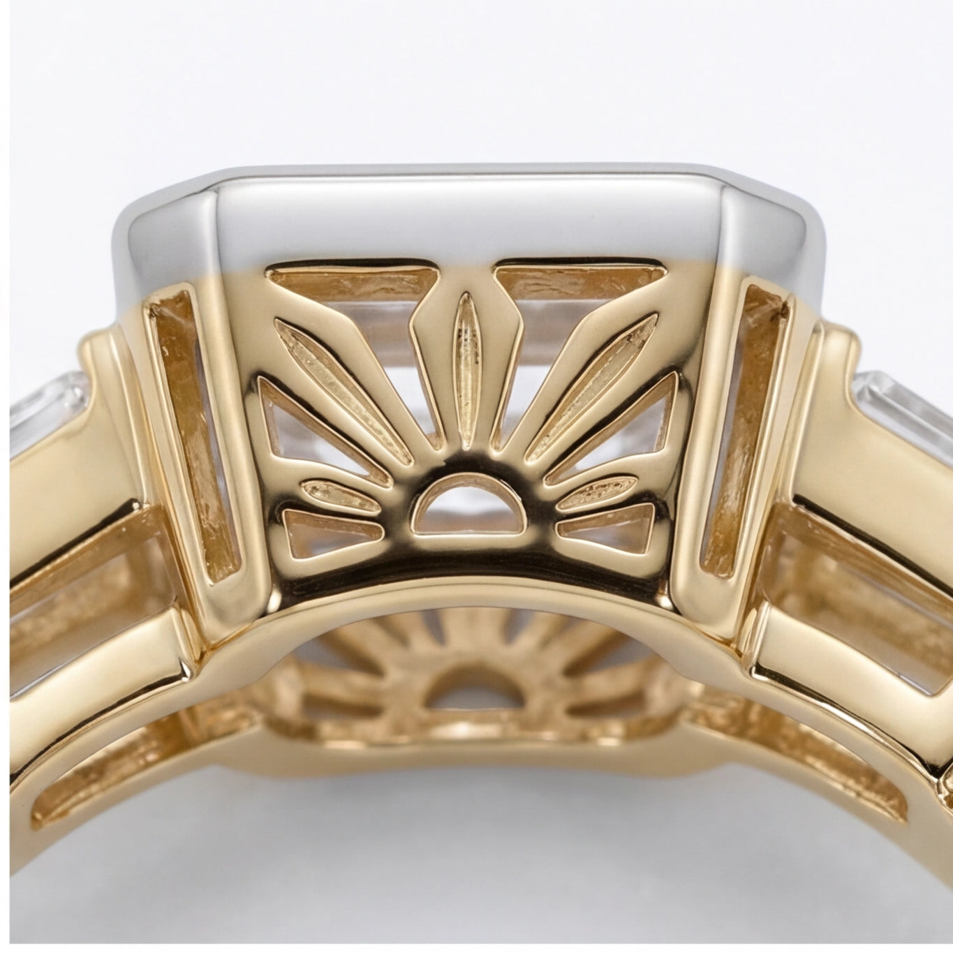 Aurore Emerald Cut Lab Grown Diamond Engagement Ring Art Deco bezel setting in Yellow Gold My Store