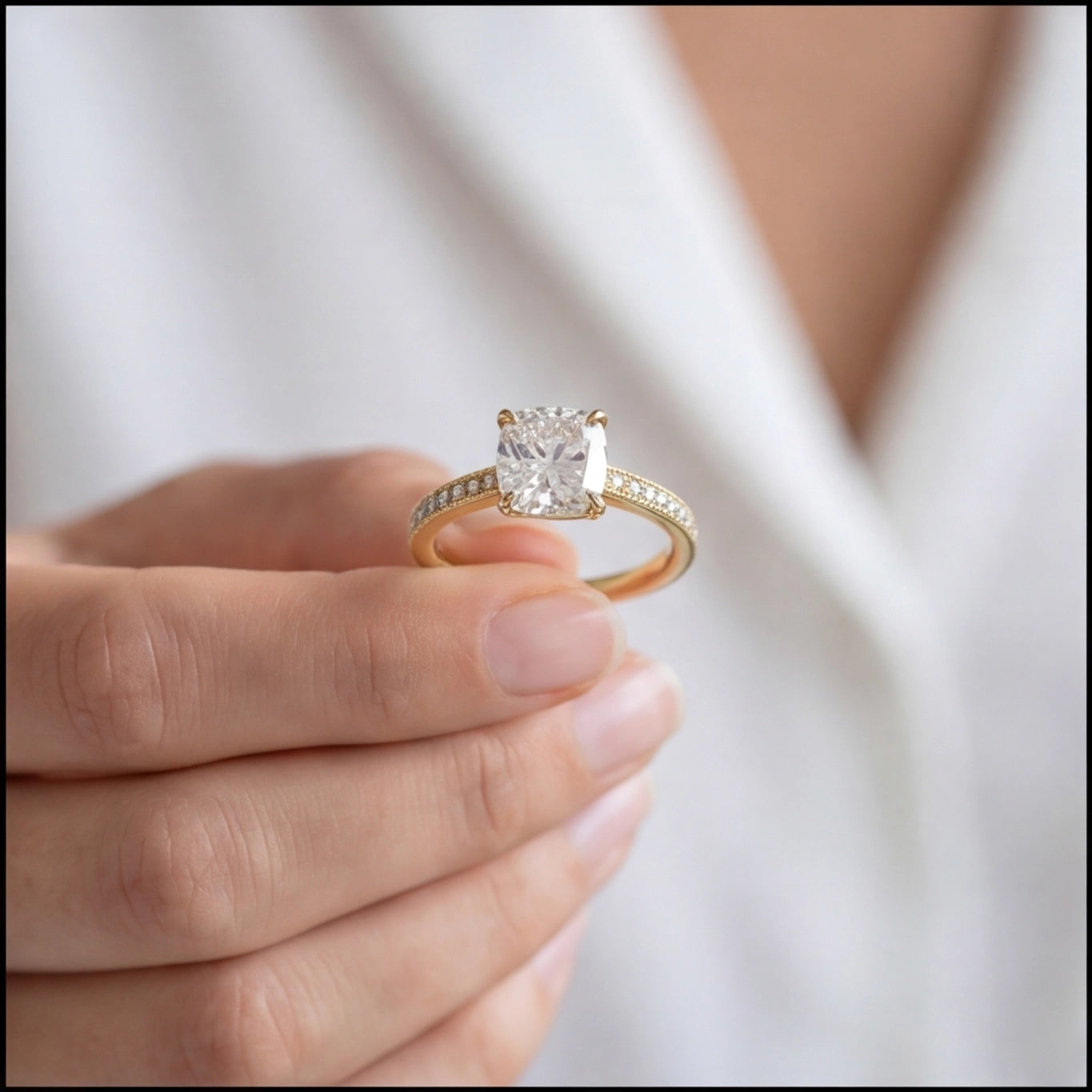 Velours Cushion Cut Lab Grown Diamond Engagement Ring in Yellow Gold My Store