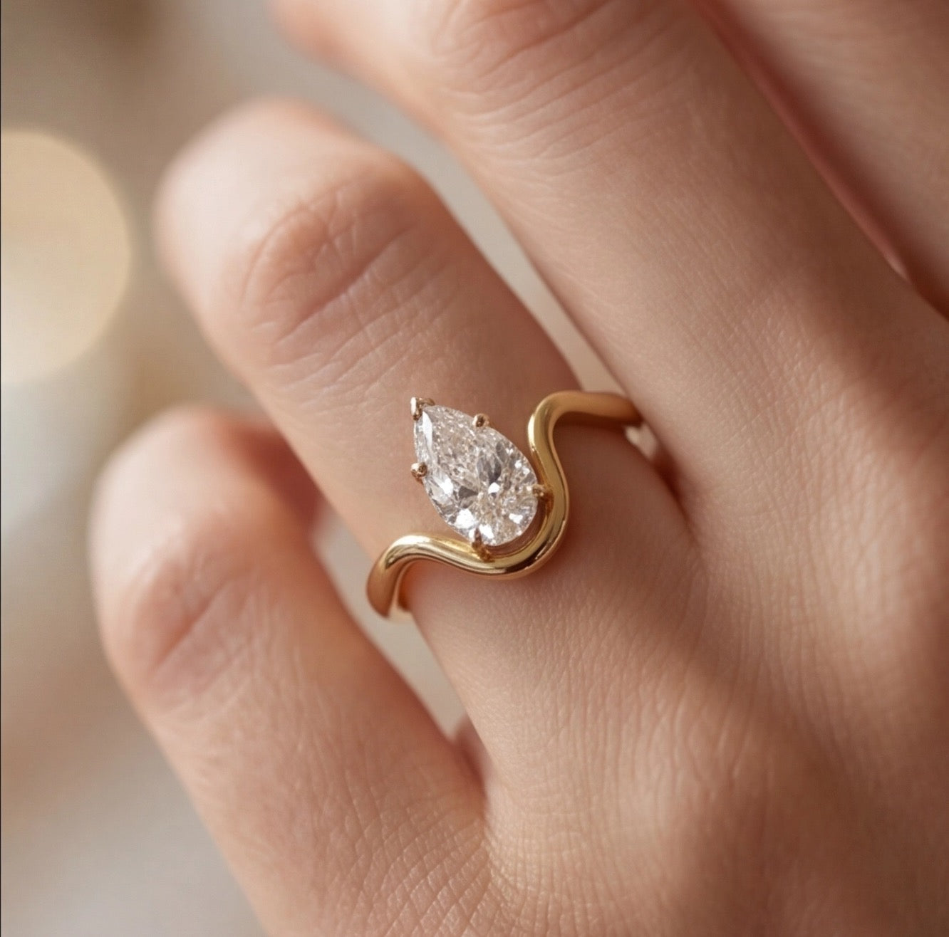 Onde Pear Cut Lab Grown Diamond Engagement Ring in Yellow Gold My Store