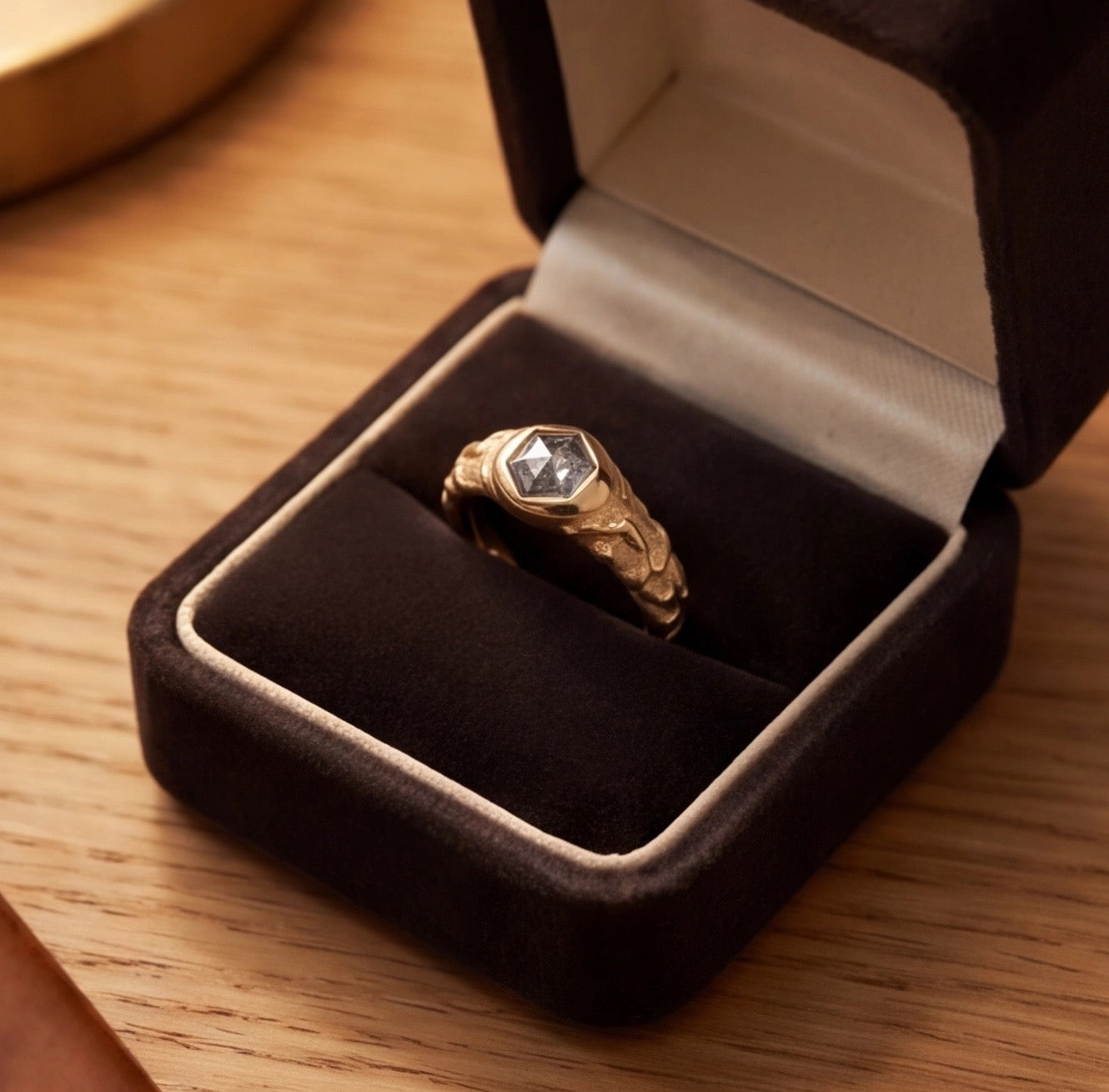 Brume Hexagonal Salt & Pepper Diamond Ring in Yellow Gold My Store