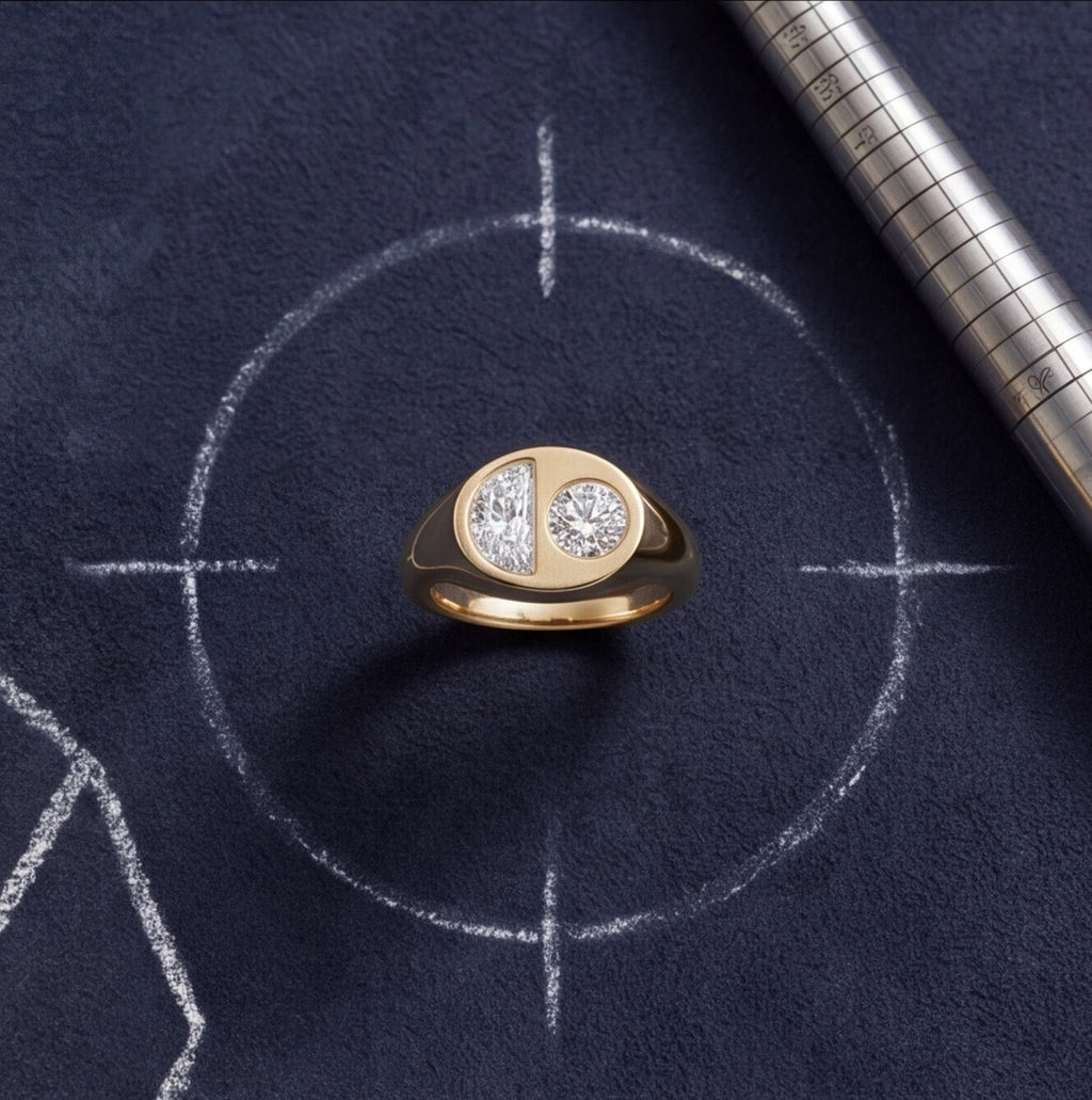 Eclipse Round Brilliant and Half Moon Lab Diamond Two-Stone Ring in Yellow Gold My Store