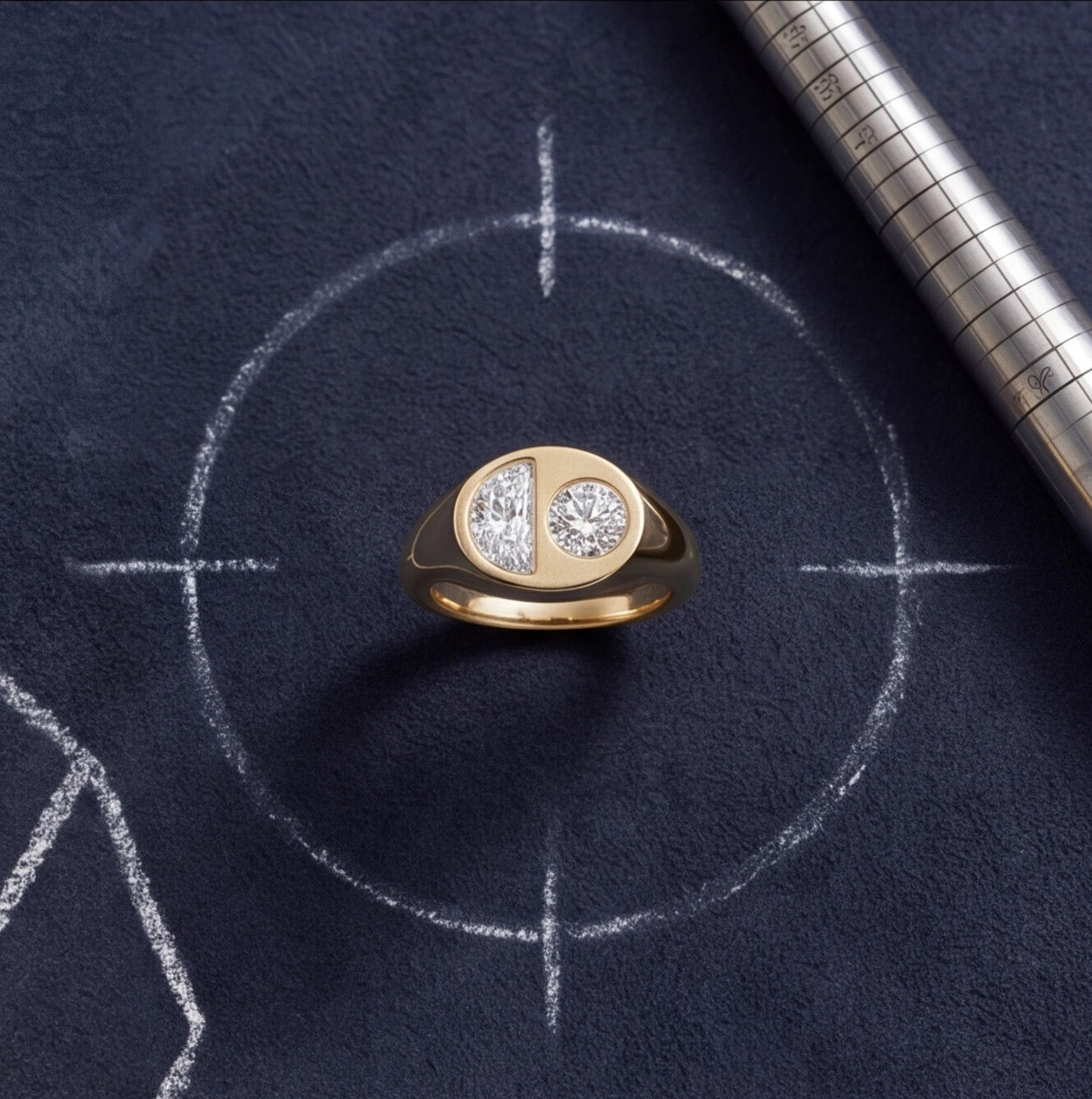Eclipse Round Brilliant and Half Moon Lab Diamond Two-Stone Ring in Yellow Gold My Store