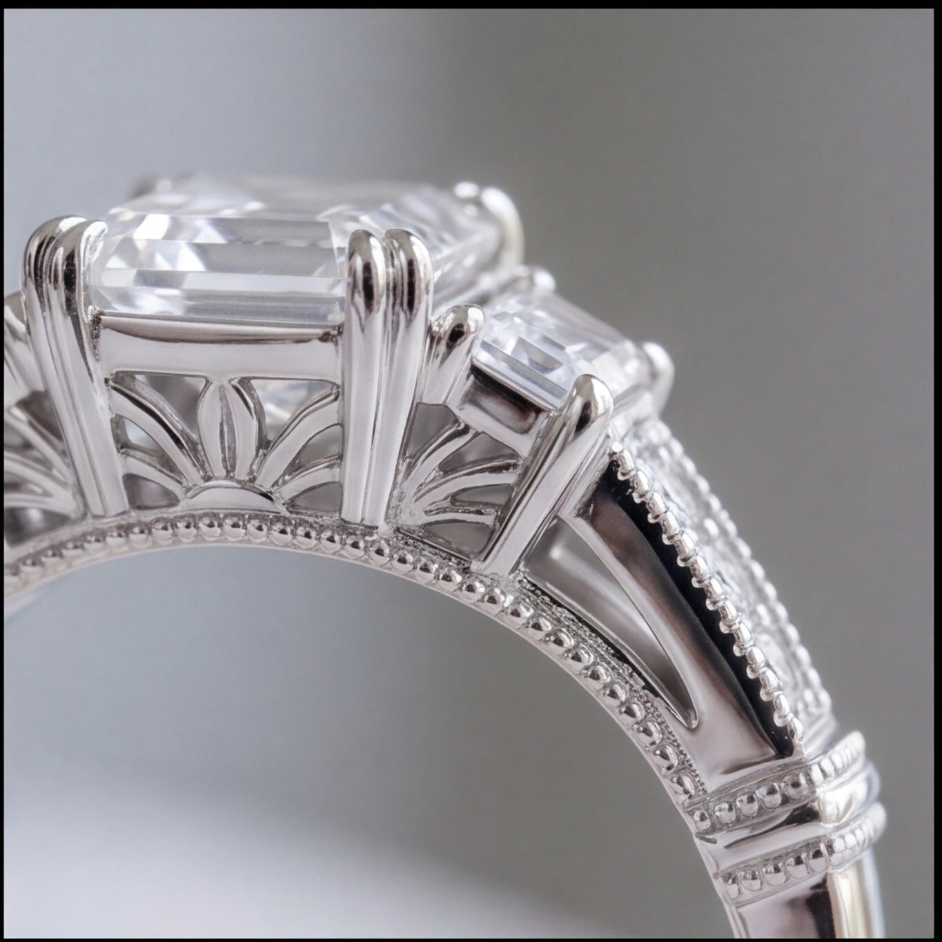Trinité Emerald Cut Lab Grown Diamond Three-Stone Engagement Ring in White Gold My Store