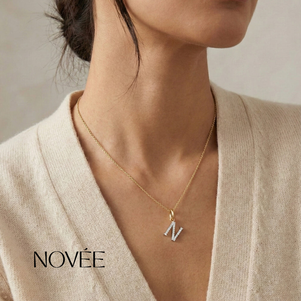 Diamond Initial N Pendant in 18K Gold Personalised Alphabet Charm