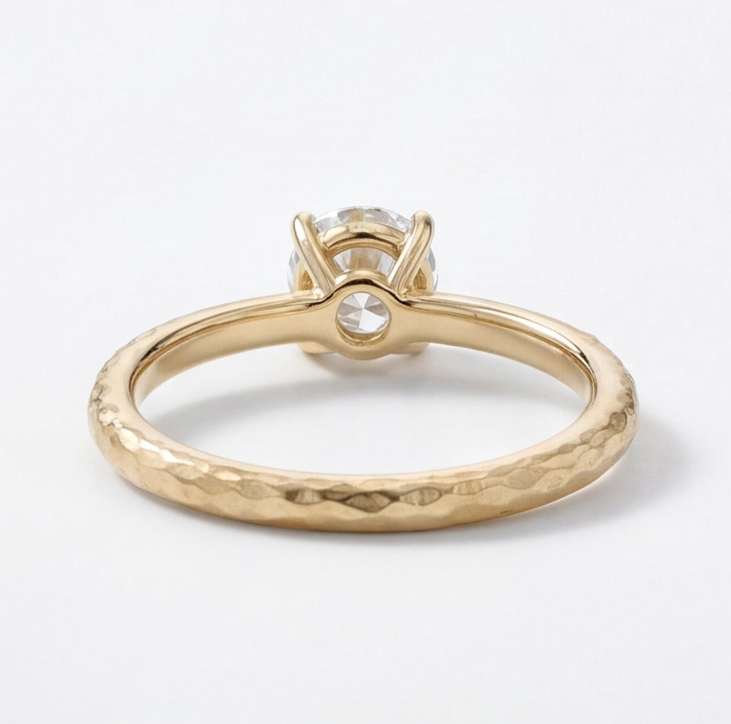 Martelé Round Cut Lab Grown Diamond Engagement Ring in Yellow Gold My Store