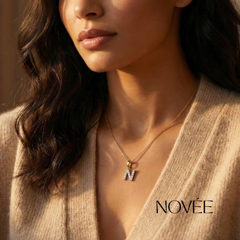 Diamond Initial N Pendant in 18K Gold Personalised Alphabet Charm