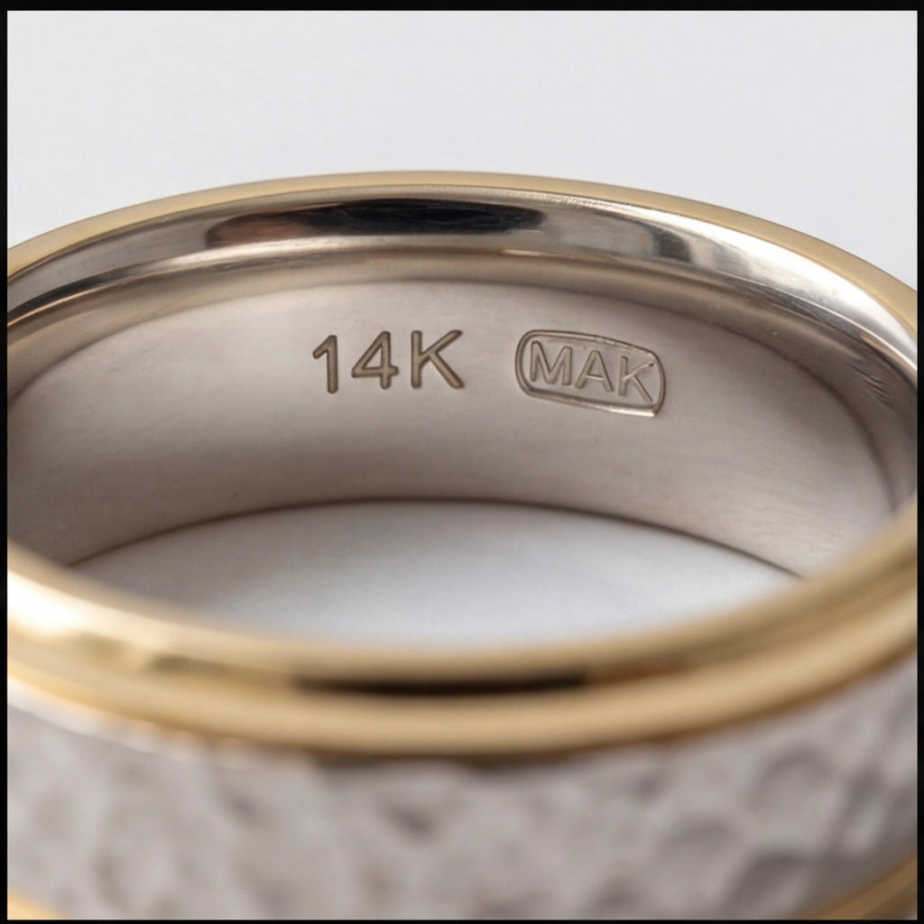 Martelé Hammered Two-Tone Wedding Band in Yellow Gold My Store