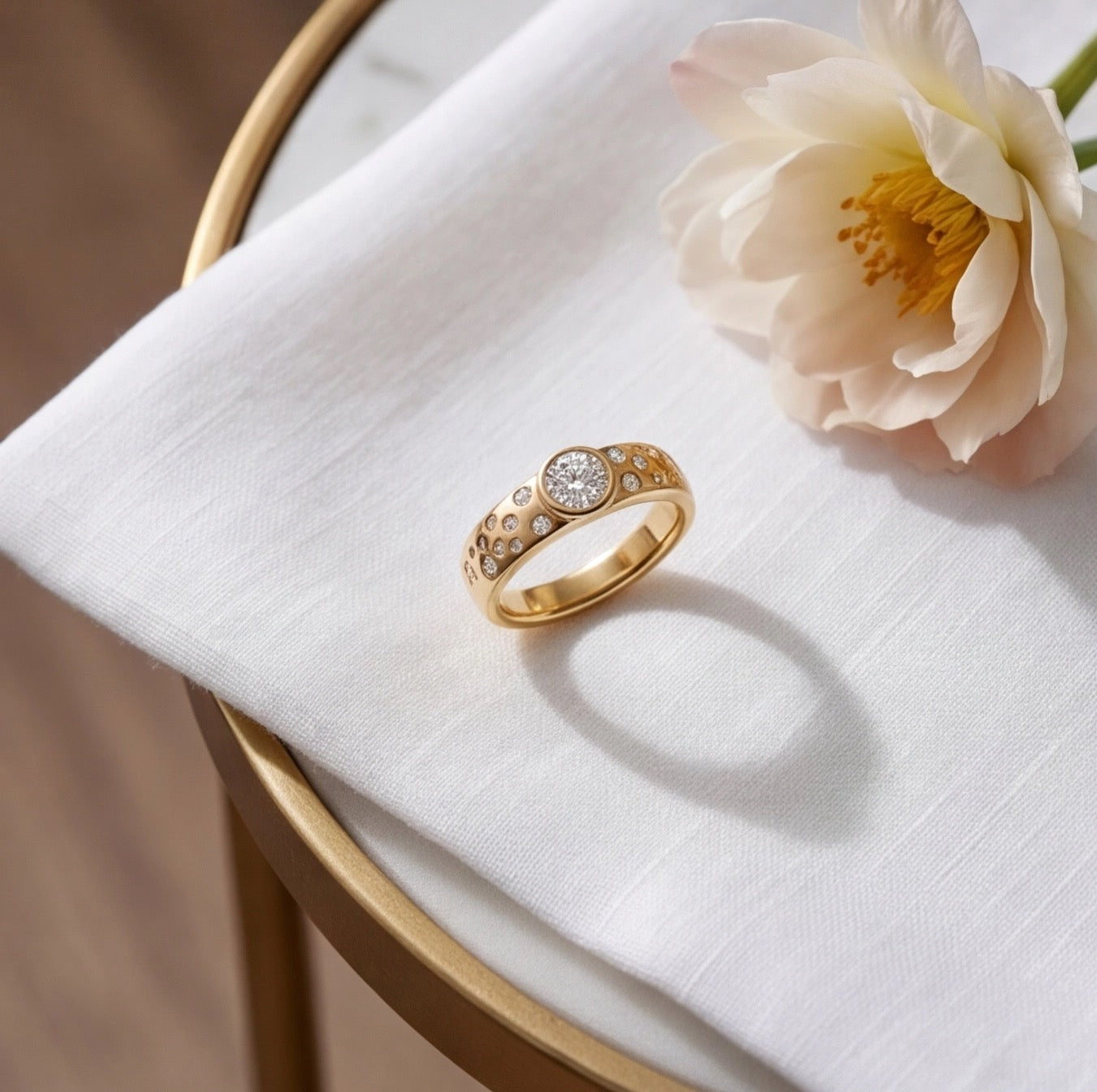 Cosmos Round Brilliant Lab Diamond Ring on Stardust Band in Yellow Gold My Store