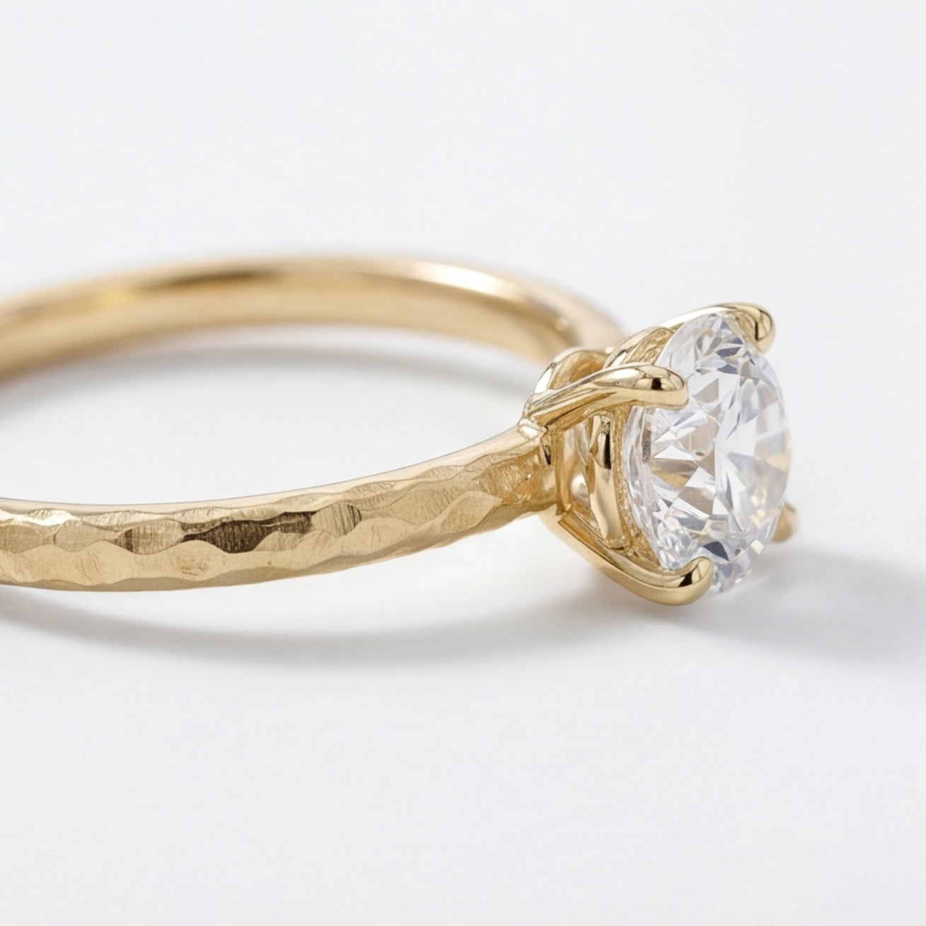 Martelé Round Cut Lab Grown Diamond Engagement Ring in Yellow Gold My Store