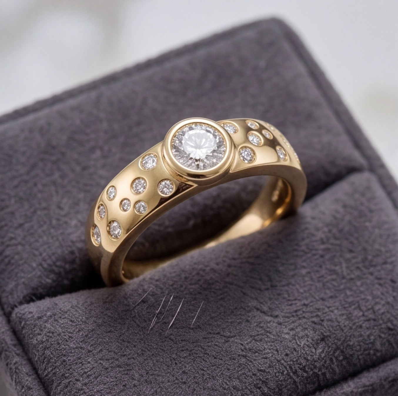 Cosmos Round Brilliant Lab Diamond Ring on Stardust Band in Yellow Gold My Store