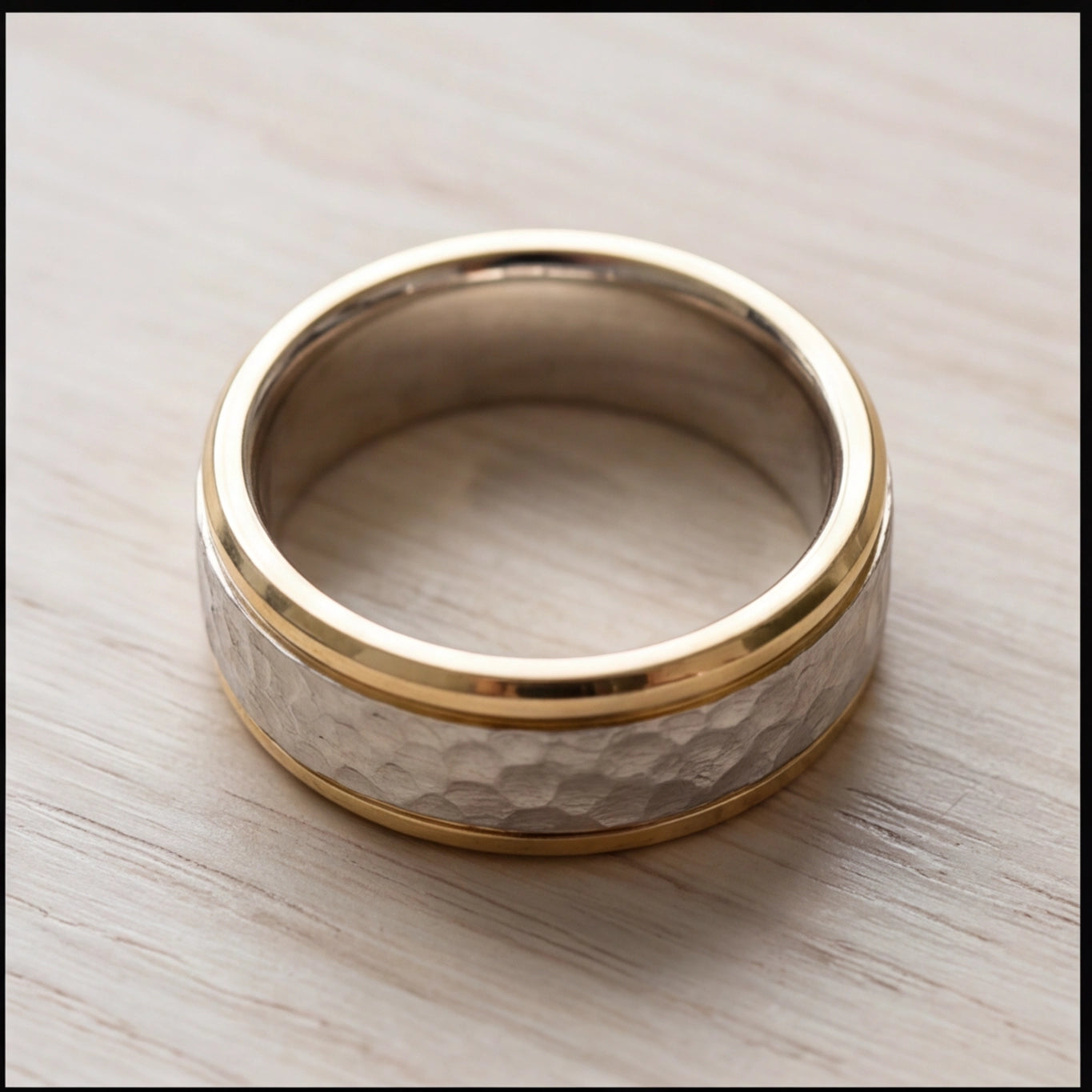 Martelé Hammered Two-Tone Wedding Band in Yellow Gold My Store